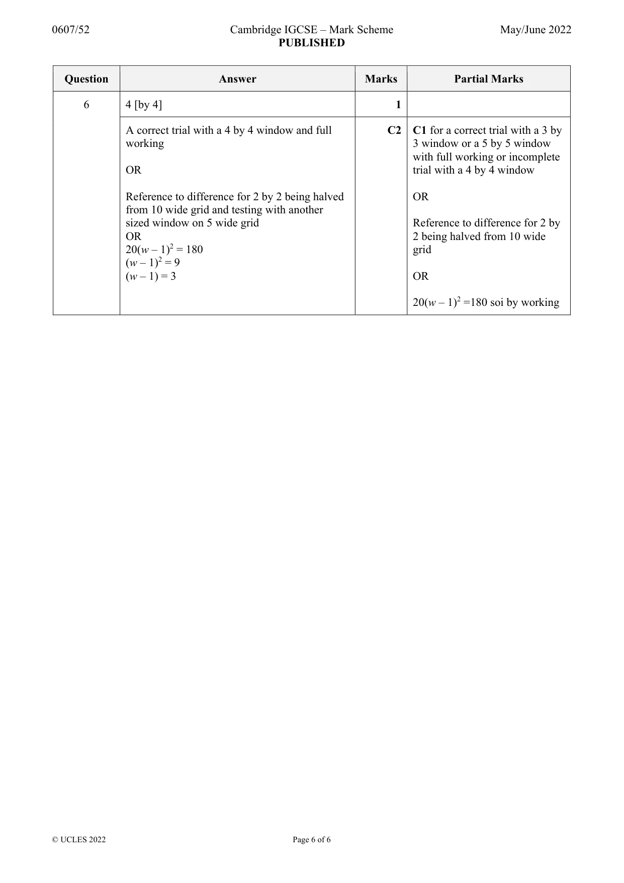 Mark scheme, page 6 of 6