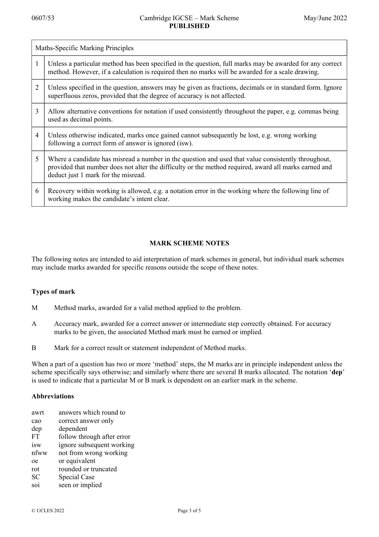 Mark scheme, page 3 of 5