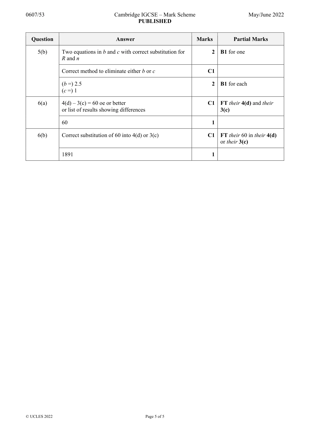 Mark scheme, page 5 of 5