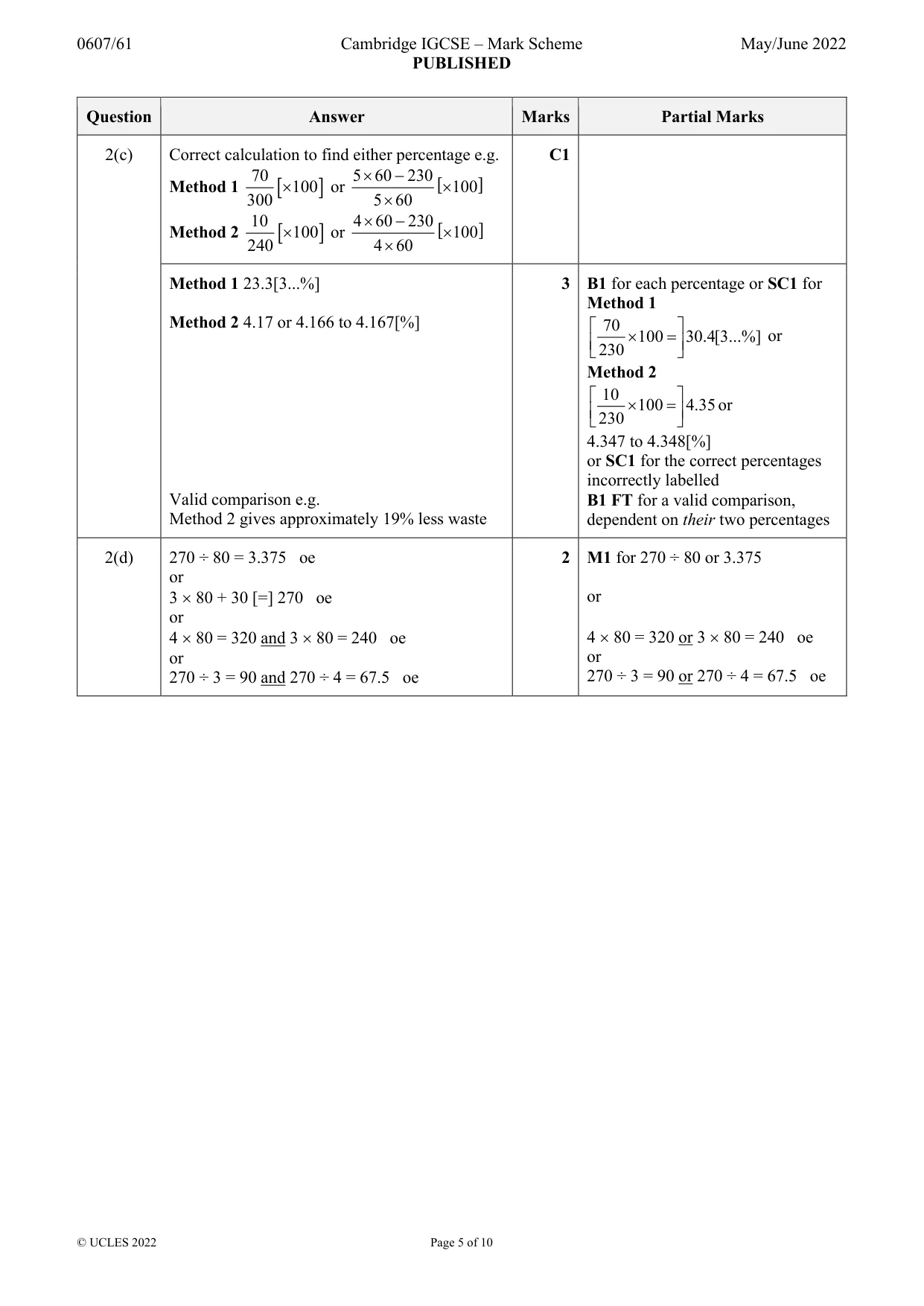 Mark scheme, page 5 of 10