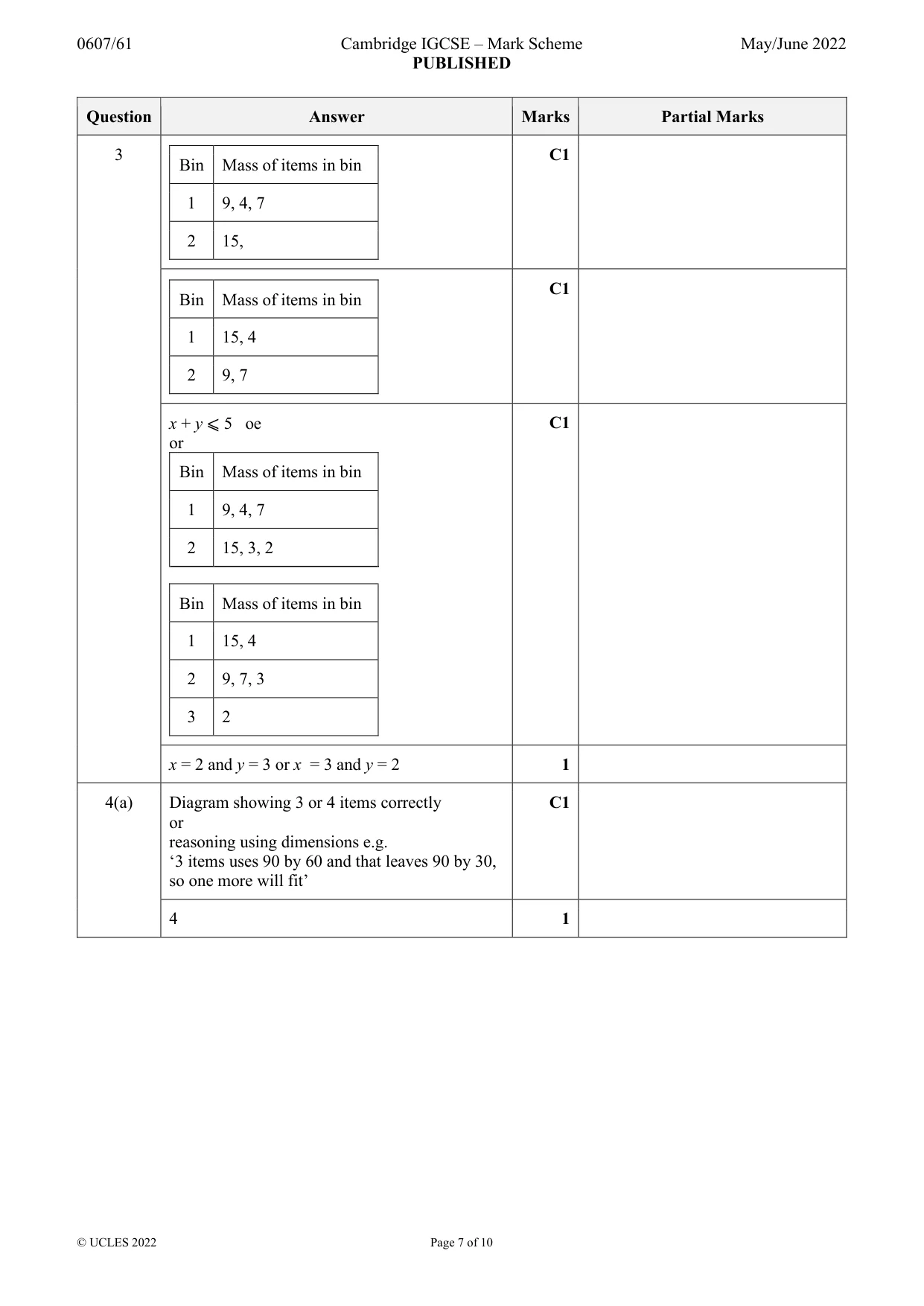 Mark scheme, page 7 of 10