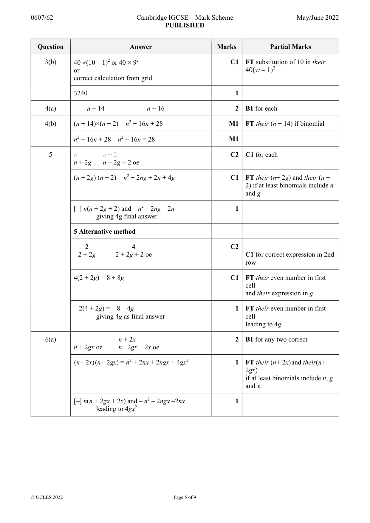 Mark scheme, page 5 of 9