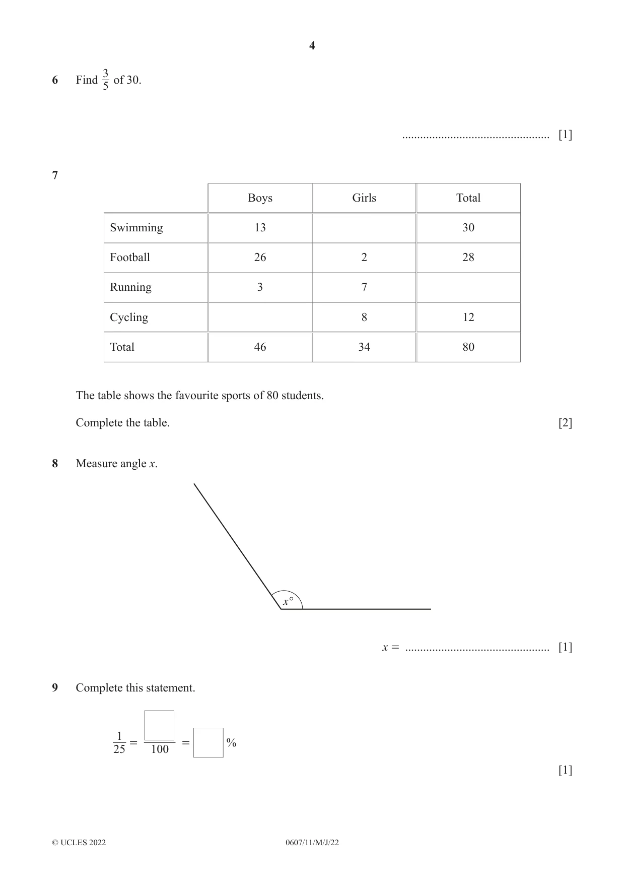 Cambridge IGCSE Mathematics - International 0607 2022 May/June Paper 1 · Variant 1 question paper, page 4 of 8