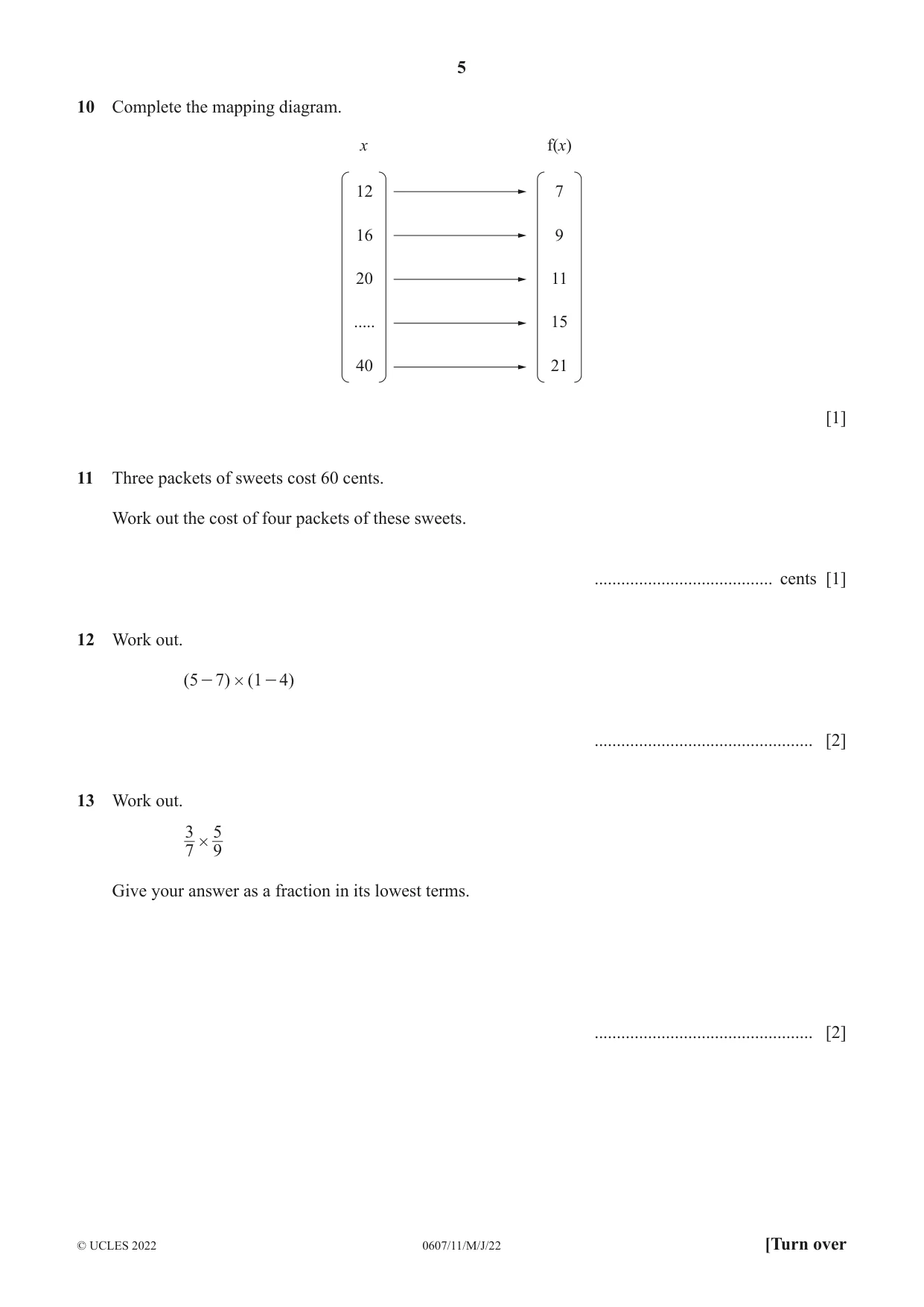 Cambridge IGCSE Mathematics - International 0607 2022 May/June Paper 1 · Variant 1 question paper, page 5 of 8