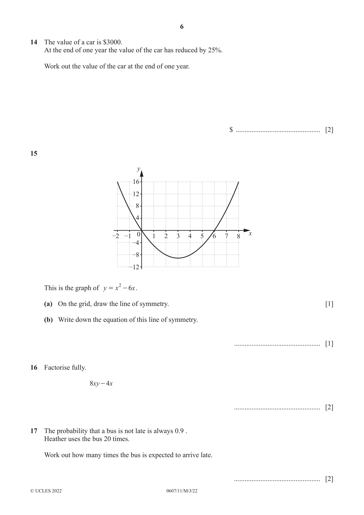 Cambridge IGCSE Mathematics - International 0607 2022 May/June Paper 1 · Variant 1 question paper, page 6 of 8