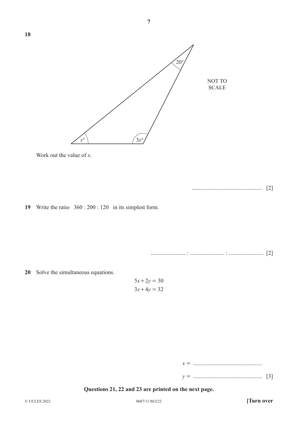Cambridge IGCSE Mathematics - International 0607 2022 May/June Paper 1 · Variant 1 question paper, page 7 of 8