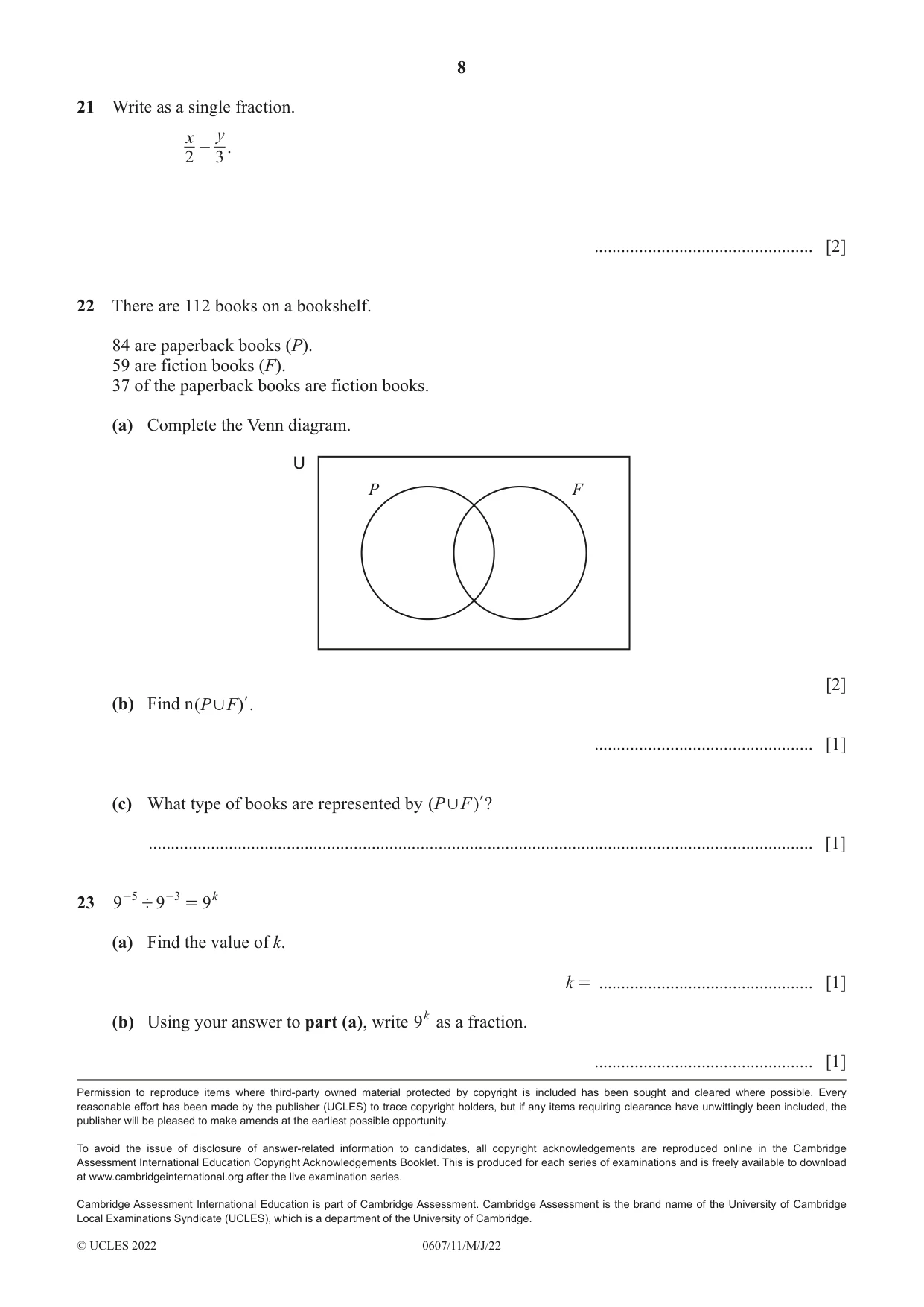 Cambridge IGCSE Mathematics - International 0607 2022 May/June Paper 1 · Variant 1 question paper, page 8 of 8