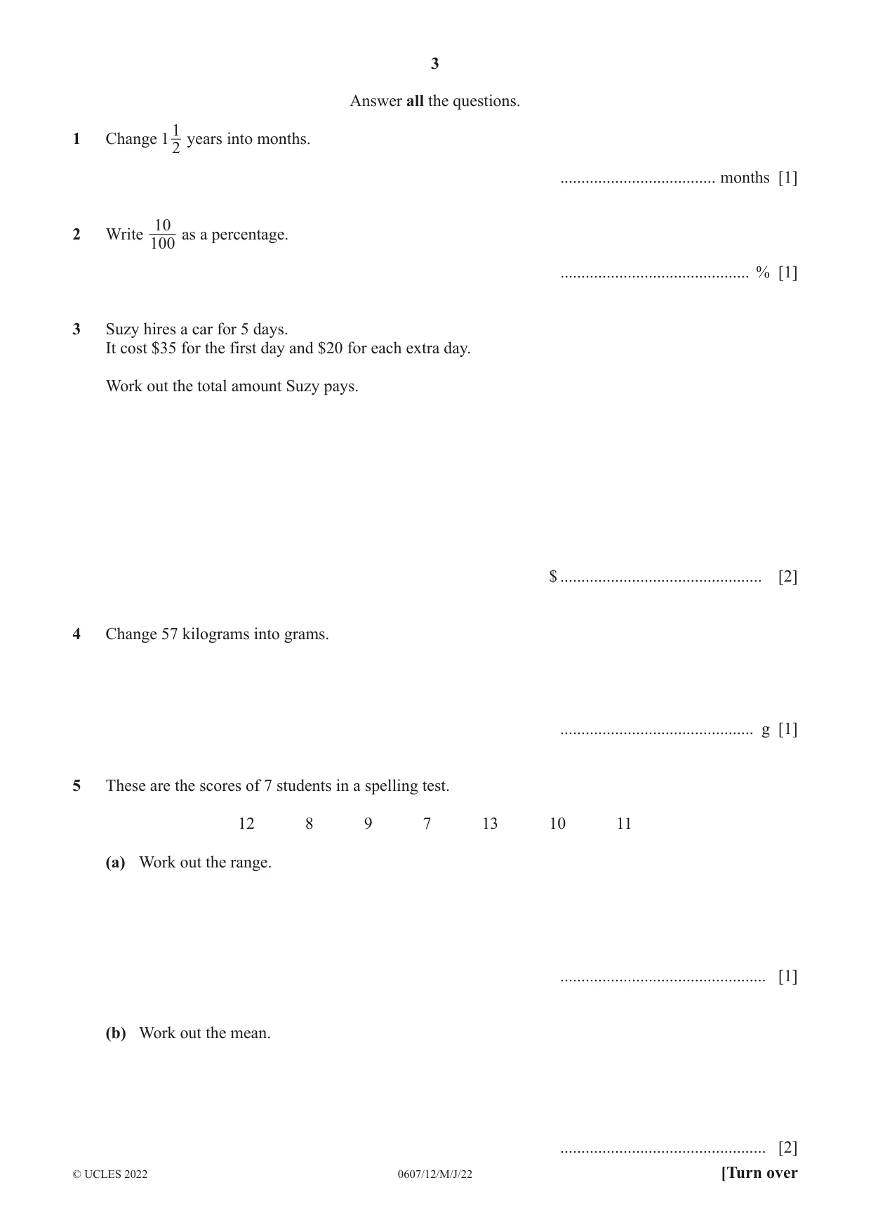 Cambridge IGCSE Mathematics - International 0607 2022 May/June Paper 1 · Variant 2 question paper, page 3 of 8