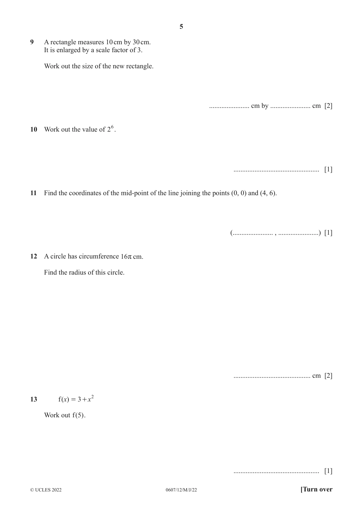 Cambridge IGCSE Mathematics - International 0607 2022 May/June Paper 1 · Variant 2 question paper, page 5 of 8