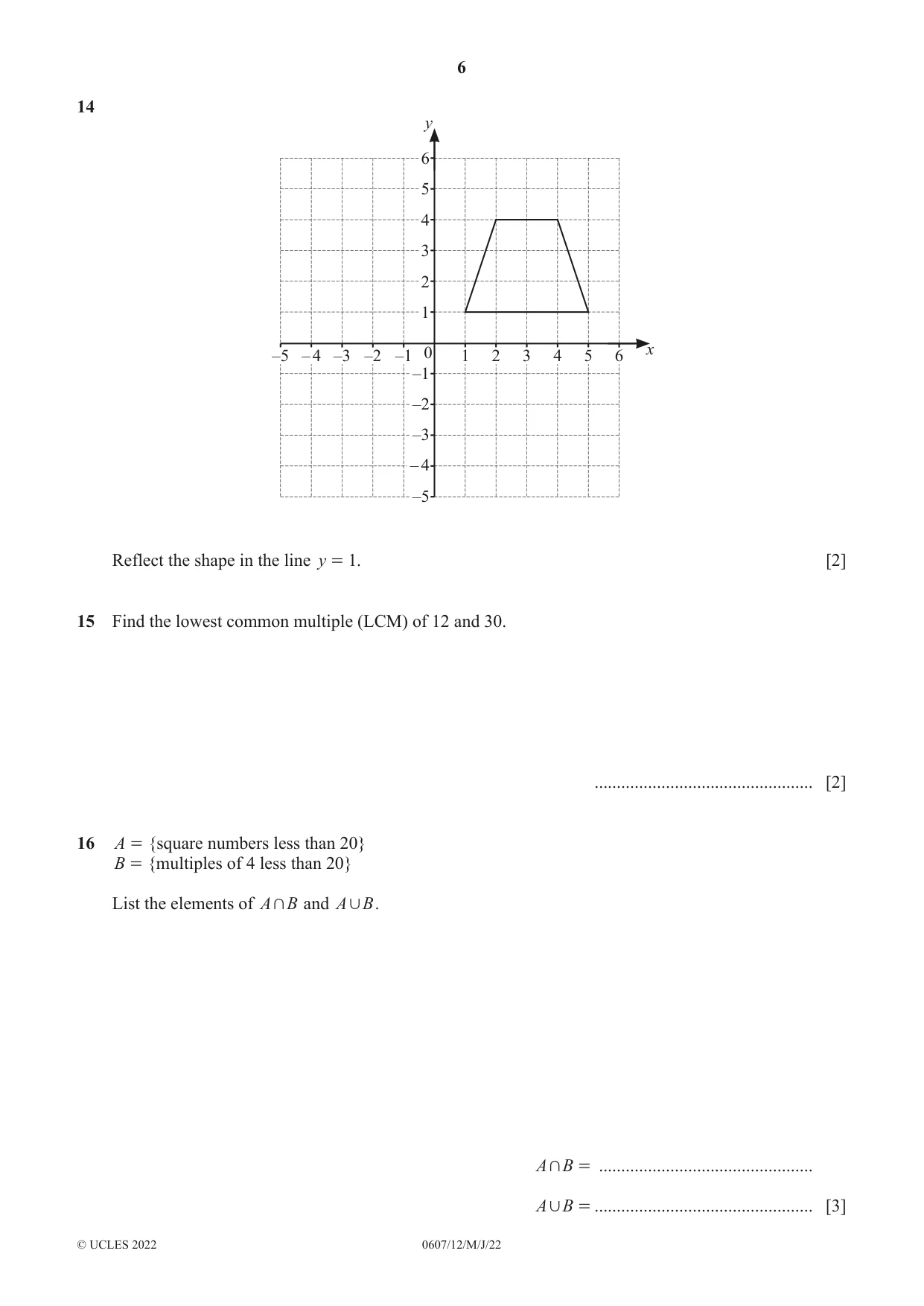 Cambridge IGCSE Mathematics - International 0607 2022 May/June Paper 1 · Variant 2 question paper, page 6 of 8