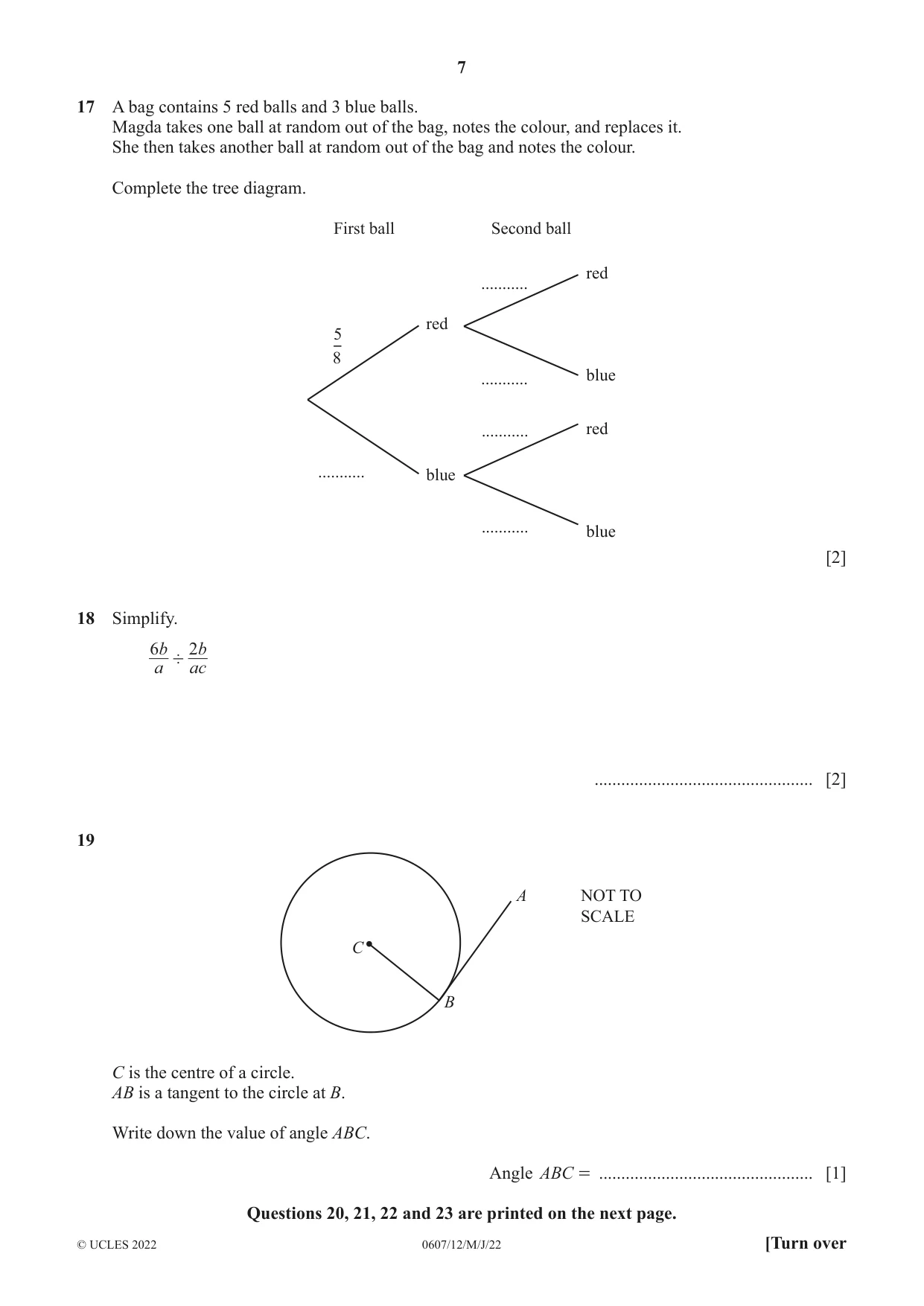 Cambridge IGCSE Mathematics - International 0607 2022 May/June Paper 1 · Variant 2 question paper, page 7 of 8