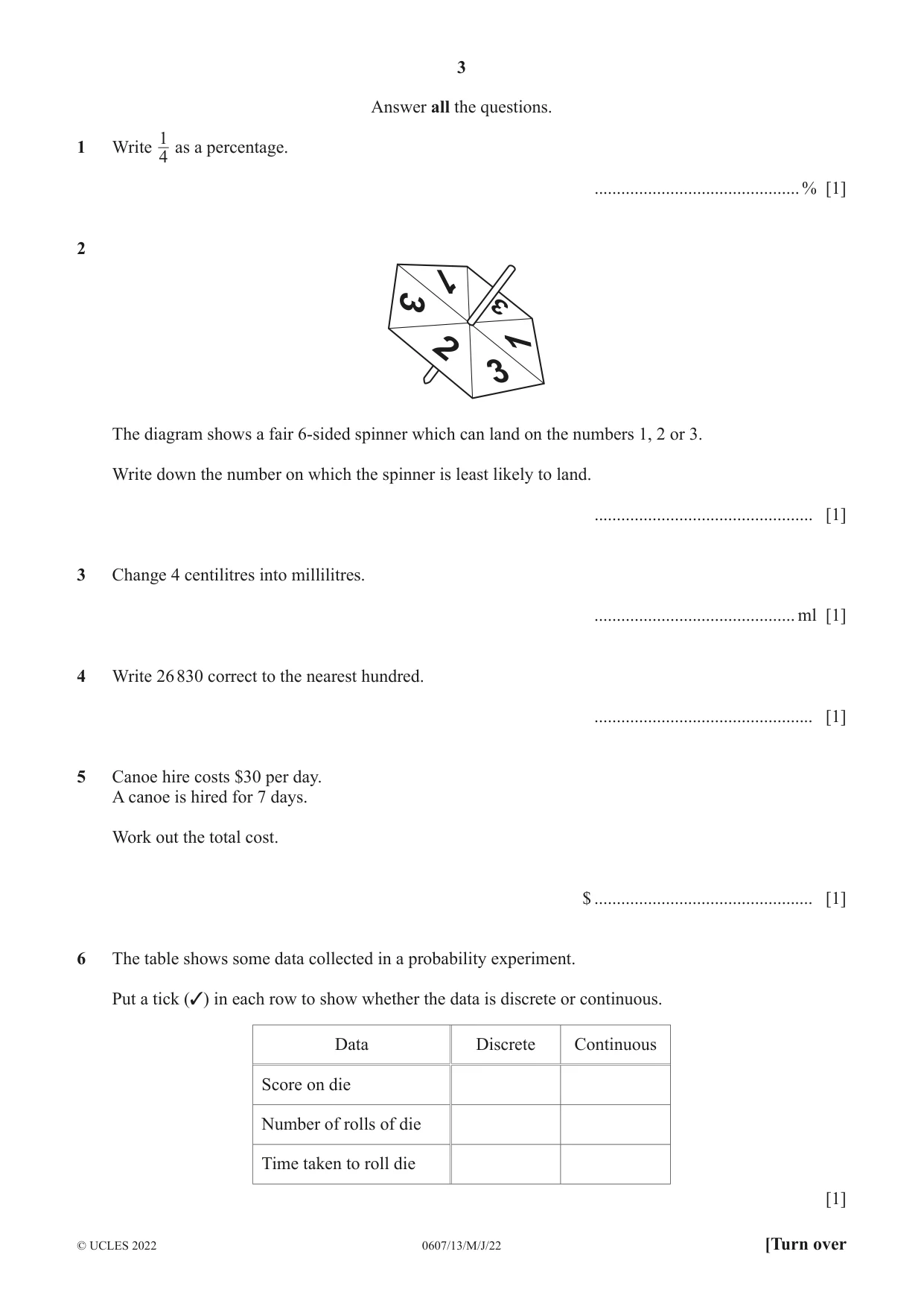 Cambridge IGCSE Mathematics - International 0607 2022 May/June Paper 1 · Variant 3 question paper, page 3 of 8
