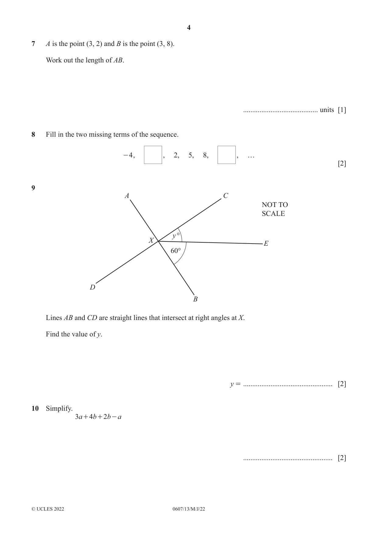 Cambridge IGCSE Mathematics - International 0607 2022 May/June Paper 1 · Variant 3 question paper, page 4 of 8