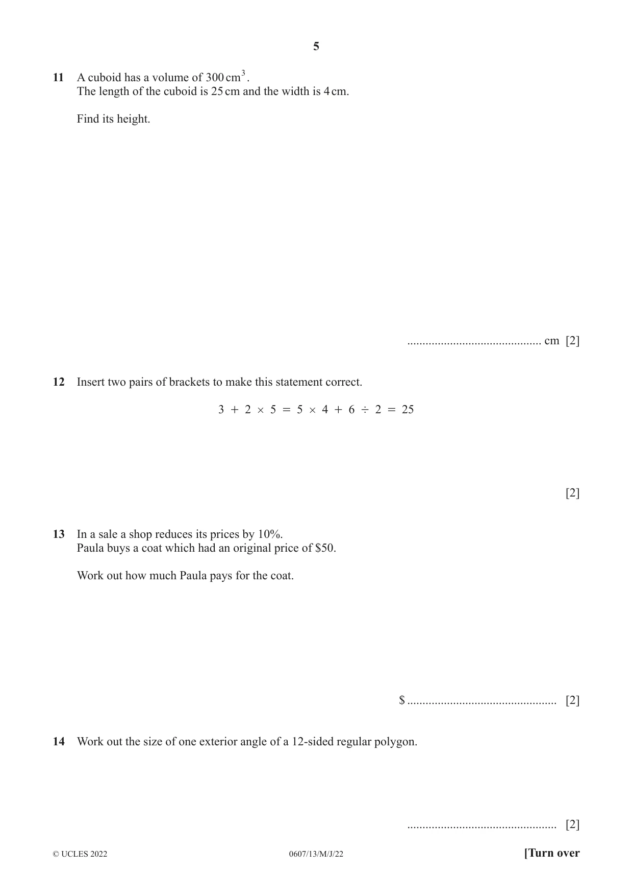 Cambridge IGCSE Mathematics - International 0607 2022 May/June Paper 1 · Variant 3 question paper, page 5 of 8