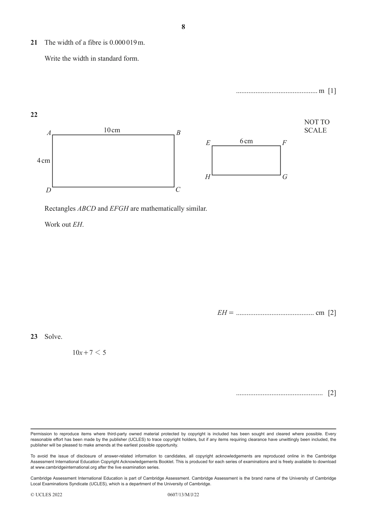 Cambridge IGCSE Mathematics - International 0607 2022 May/June Paper 1 · Variant 3 question paper, page 8 of 8
