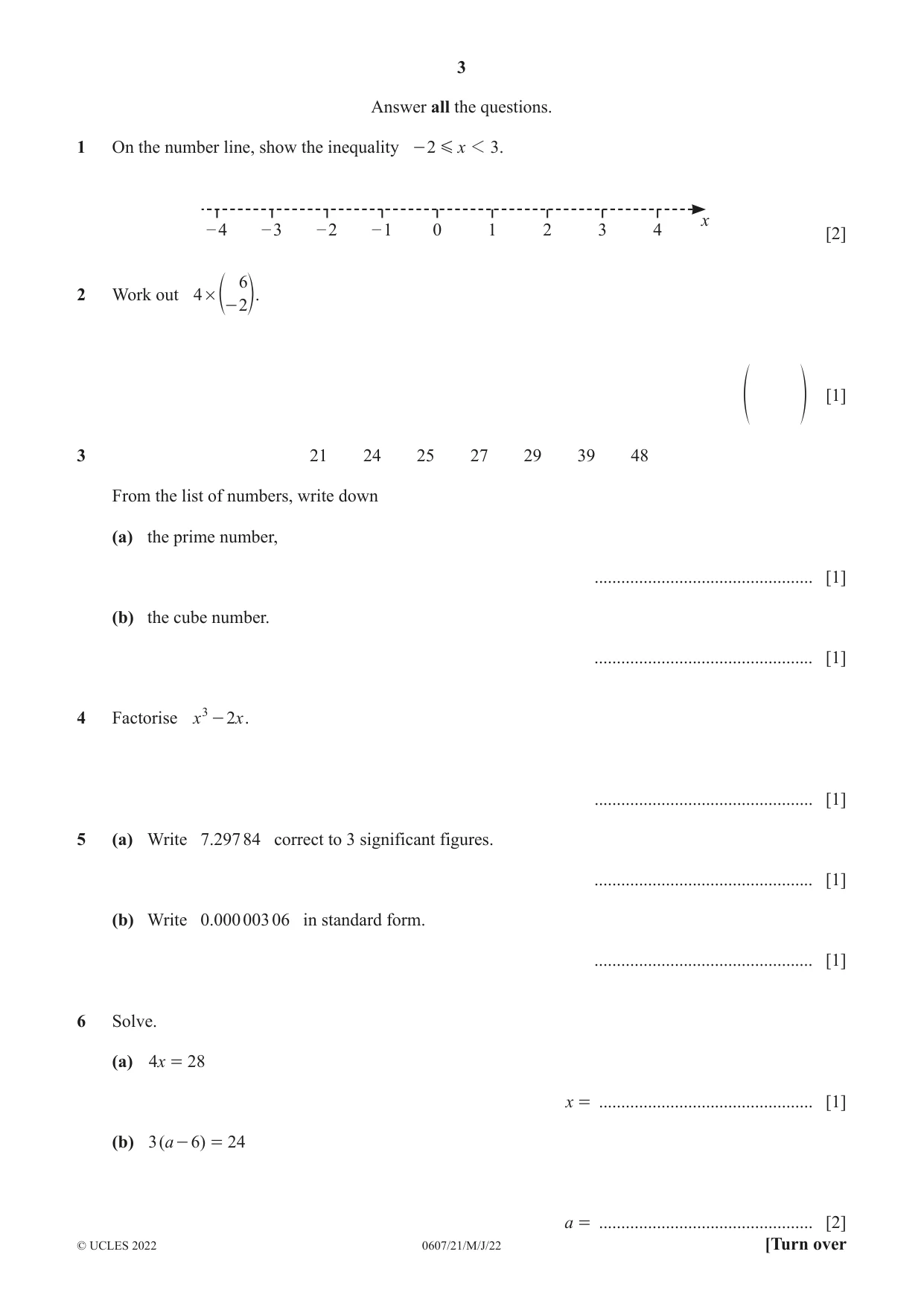 Cambridge IGCSE Mathematics - International 0607 2022 May/June Paper 2 · Variant 1 question paper, page 3 of 8