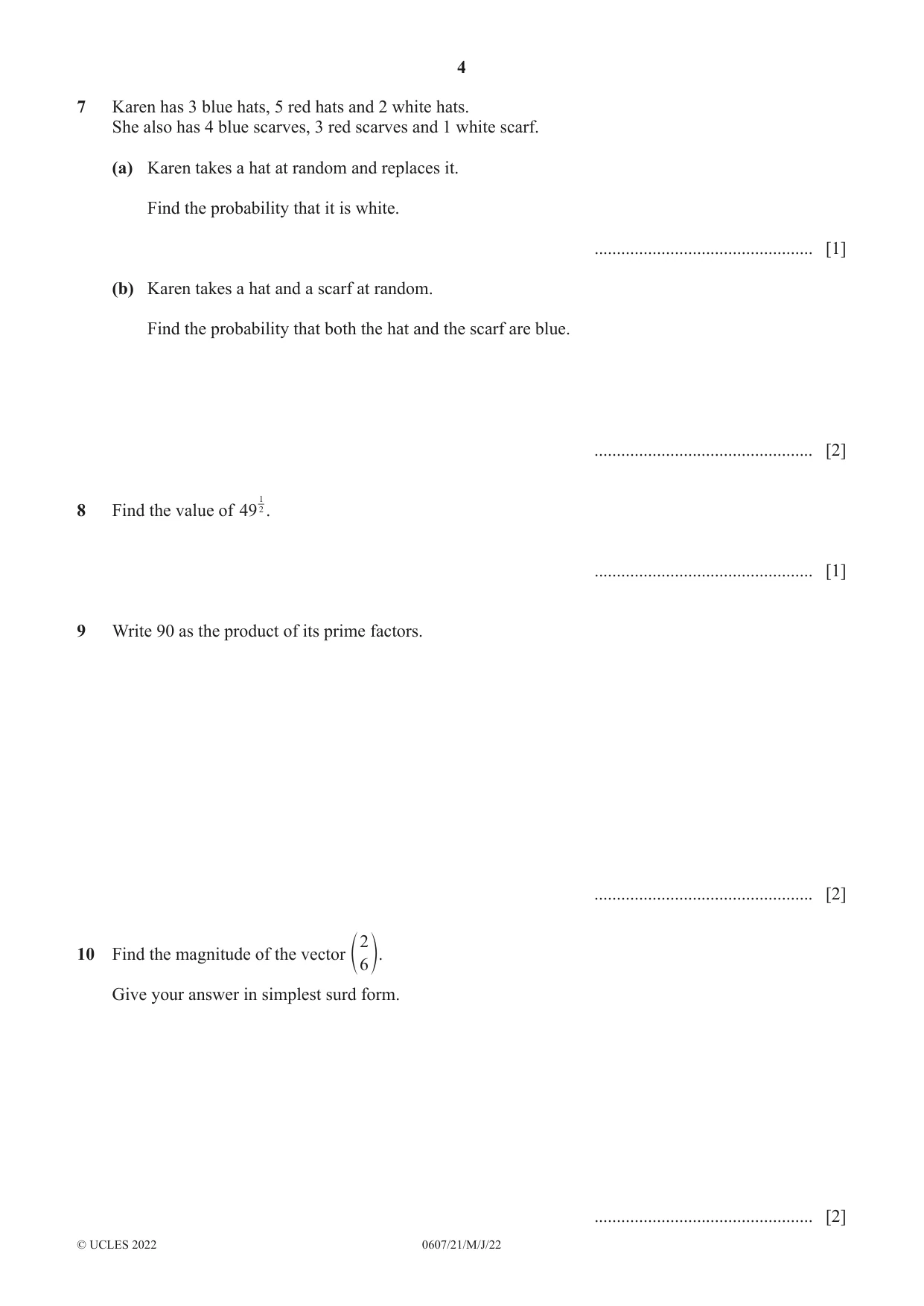 Cambridge IGCSE Mathematics - International 0607 2022 May/June Paper 2 · Variant 1 question paper, page 4 of 8