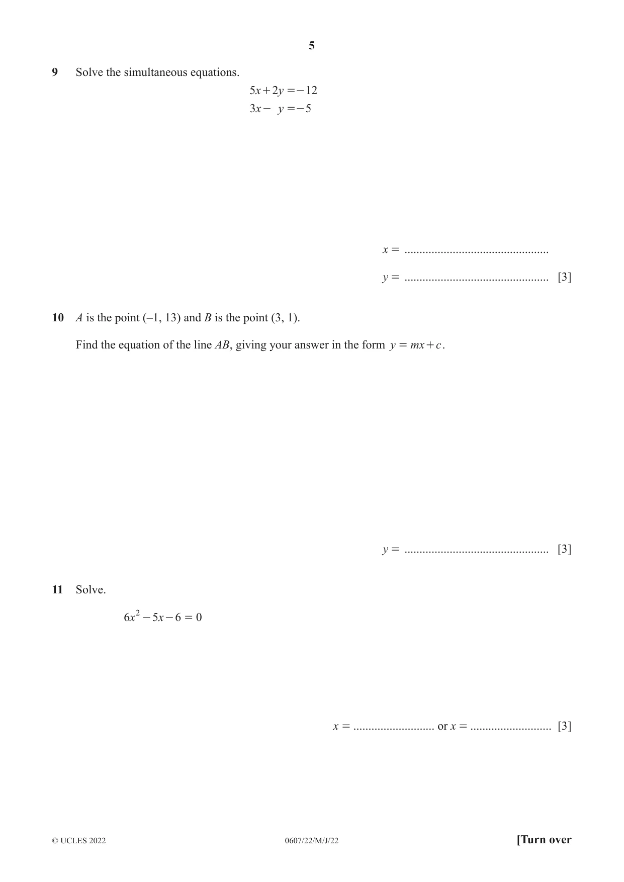 Cambridge IGCSE Mathematics - International 0607 2022 May/June Paper 2 · Variant 2 question paper, page 5 of 8