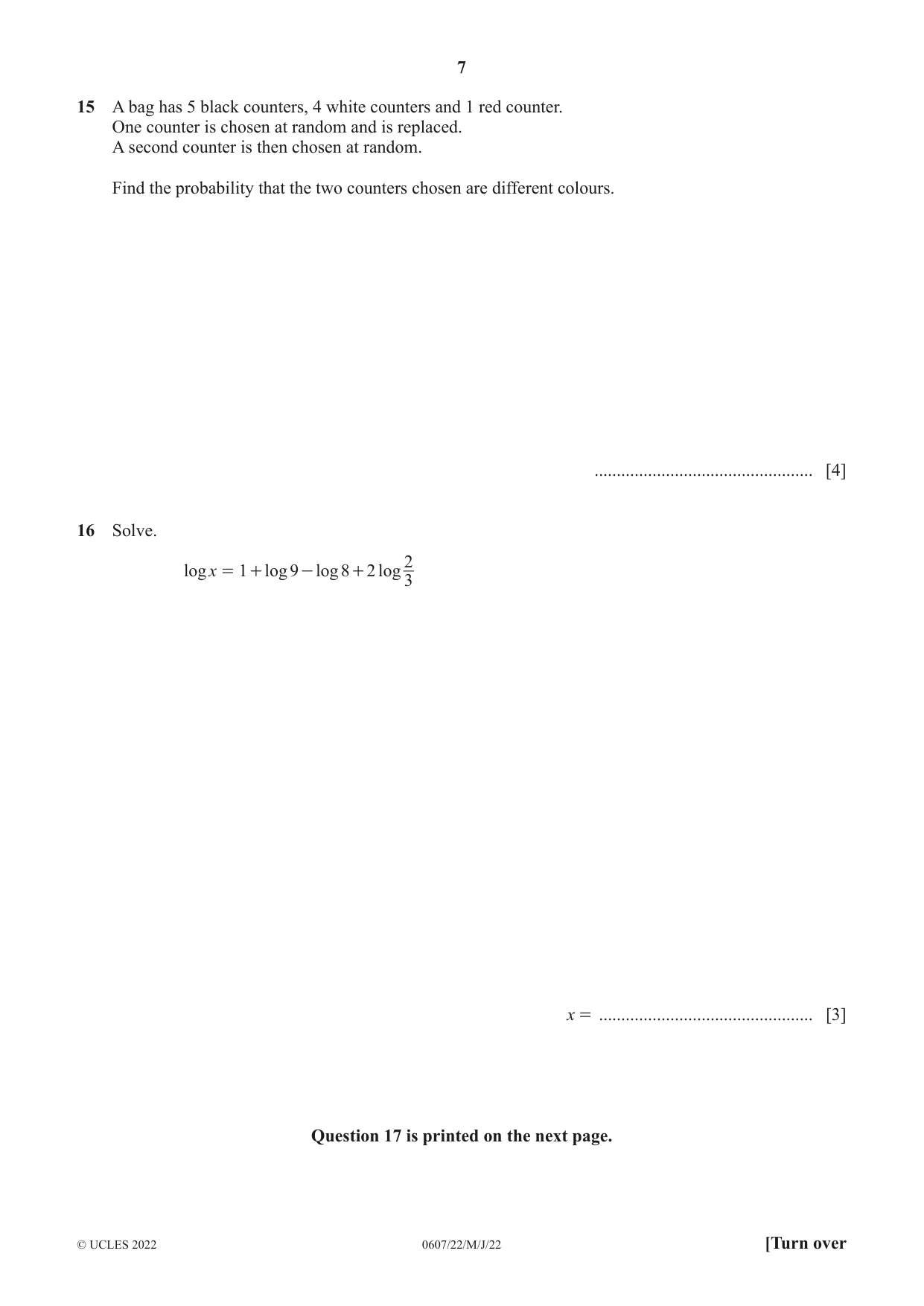 Cambridge IGCSE Mathematics - International 0607 2022 May/June Paper 2 · Variant 2 question paper, page 7 of 8