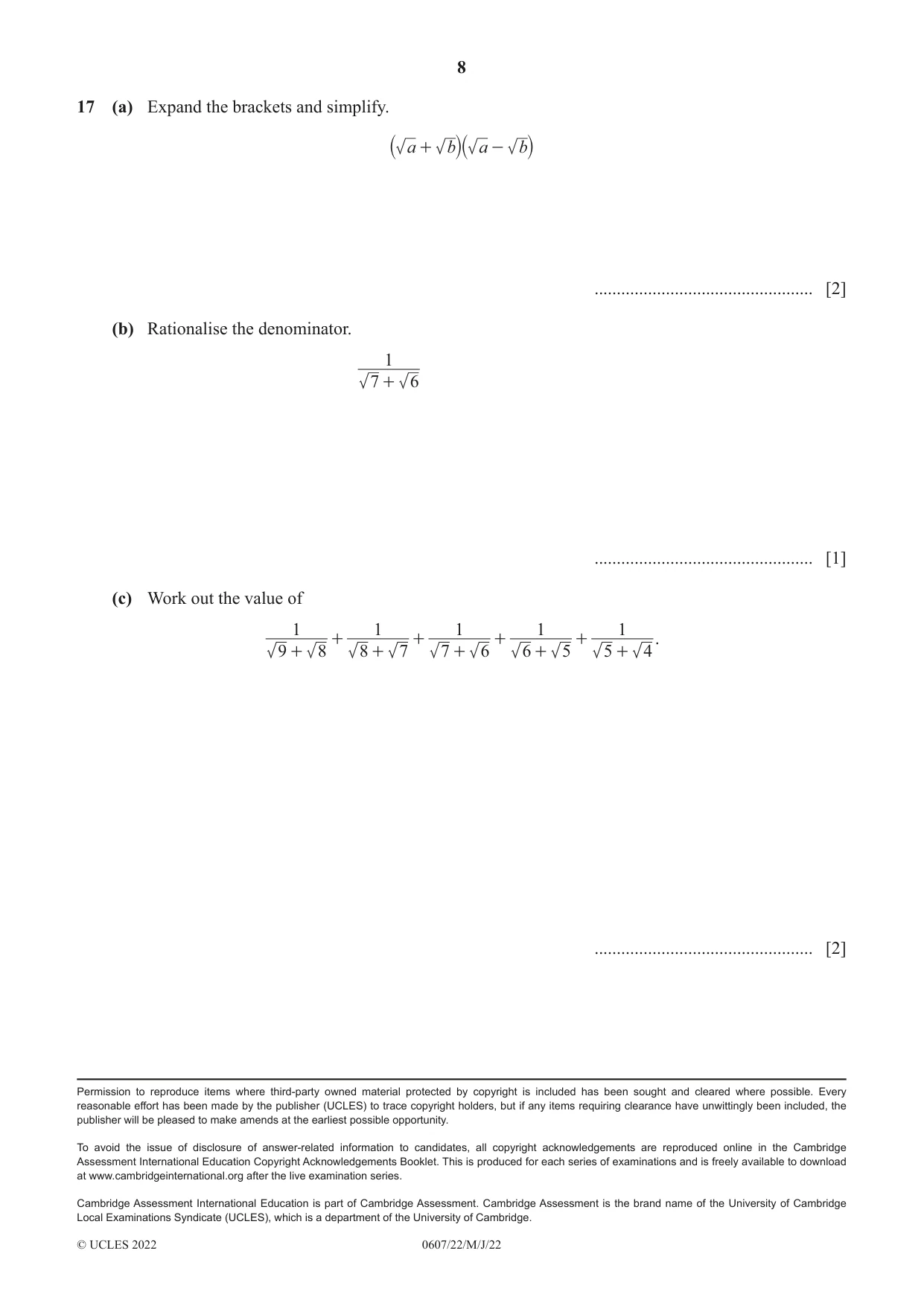 Cambridge IGCSE Mathematics - International 0607 2022 May/June Paper 2 · Variant 2 question paper, page 8 of 8