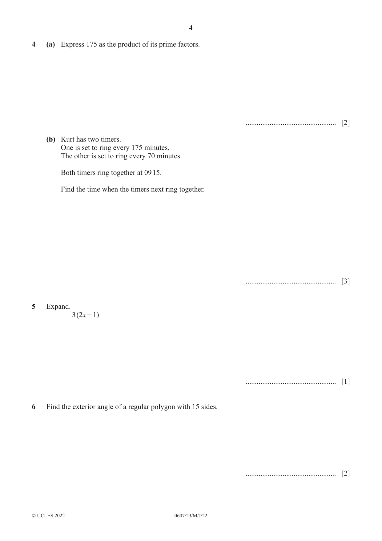 Cambridge IGCSE Mathematics - International 0607 2022 May/June Paper 2 · Variant 3 question paper, page 4 of 8