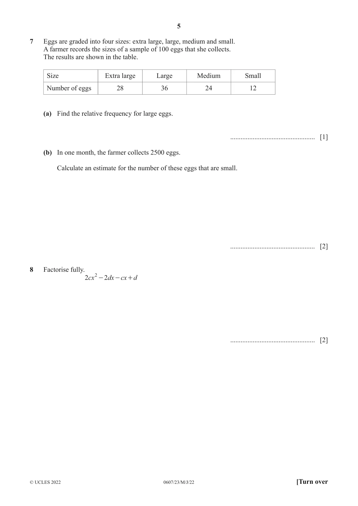 Cambridge IGCSE Mathematics - International 0607 2022 May/June Paper 2 · Variant 3 question paper, page 5 of 8