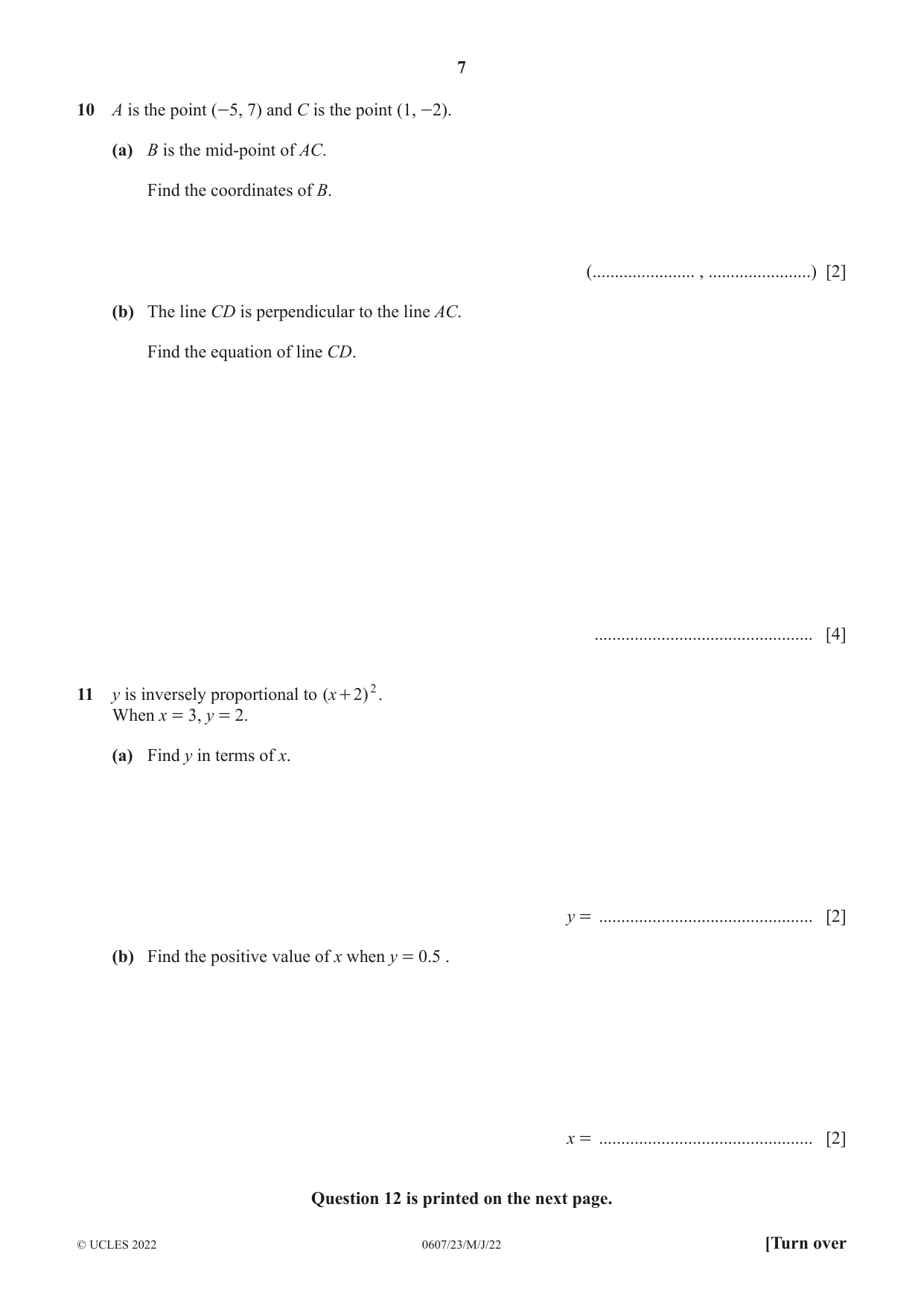 Cambridge IGCSE Mathematics - International 0607 2022 May/June Paper 2 · Variant 3 question paper, page 7 of 8