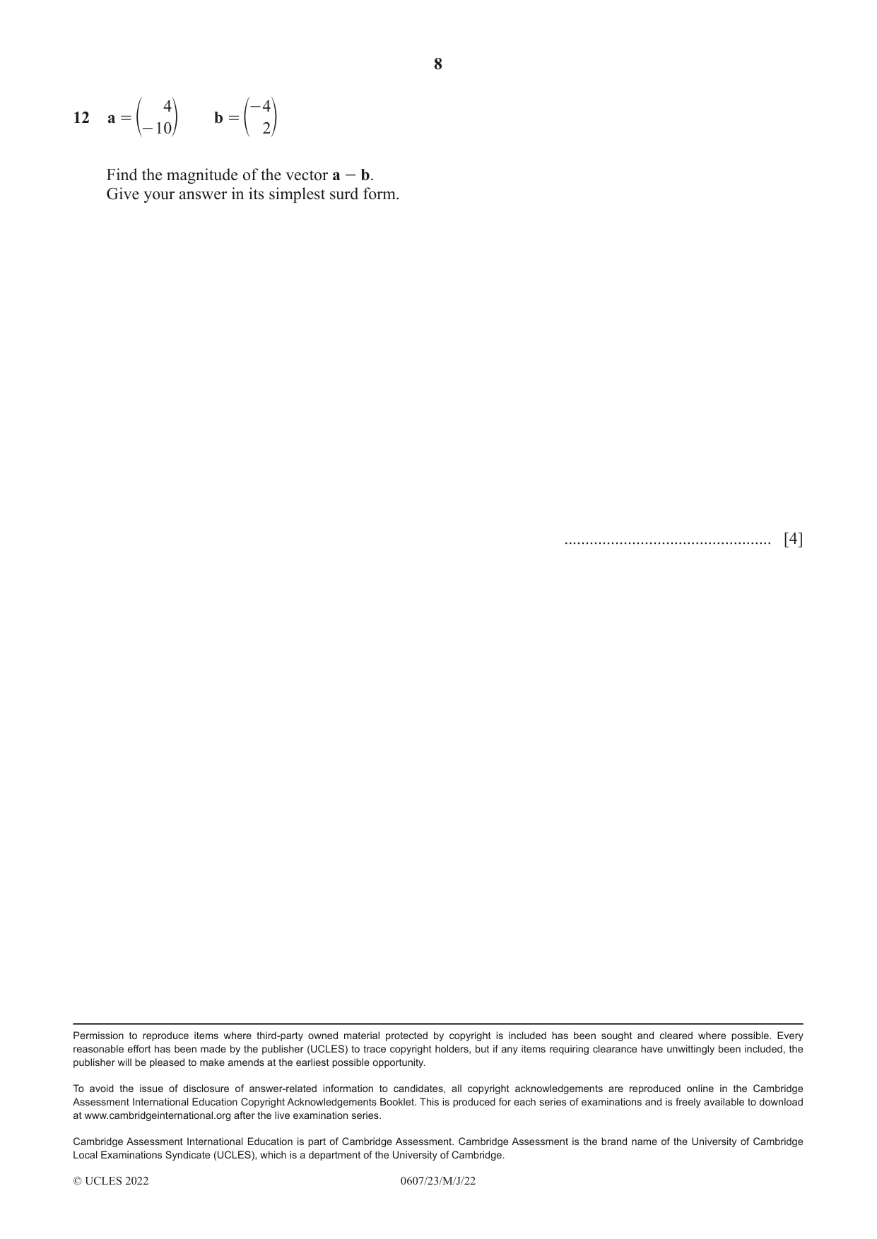 Cambridge IGCSE Mathematics - International 0607 2022 May/June Paper 2 · Variant 3 question paper, page 8 of 8