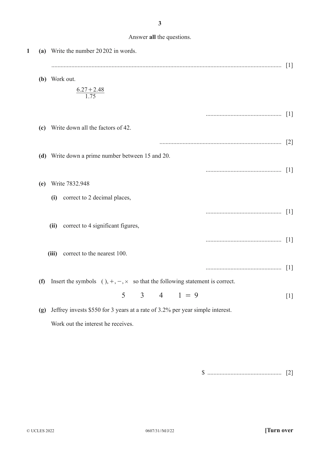 Cambridge IGCSE Mathematics - International 0607 2022 May/June Paper 3 · Variant 1 question paper, page 3 of 16