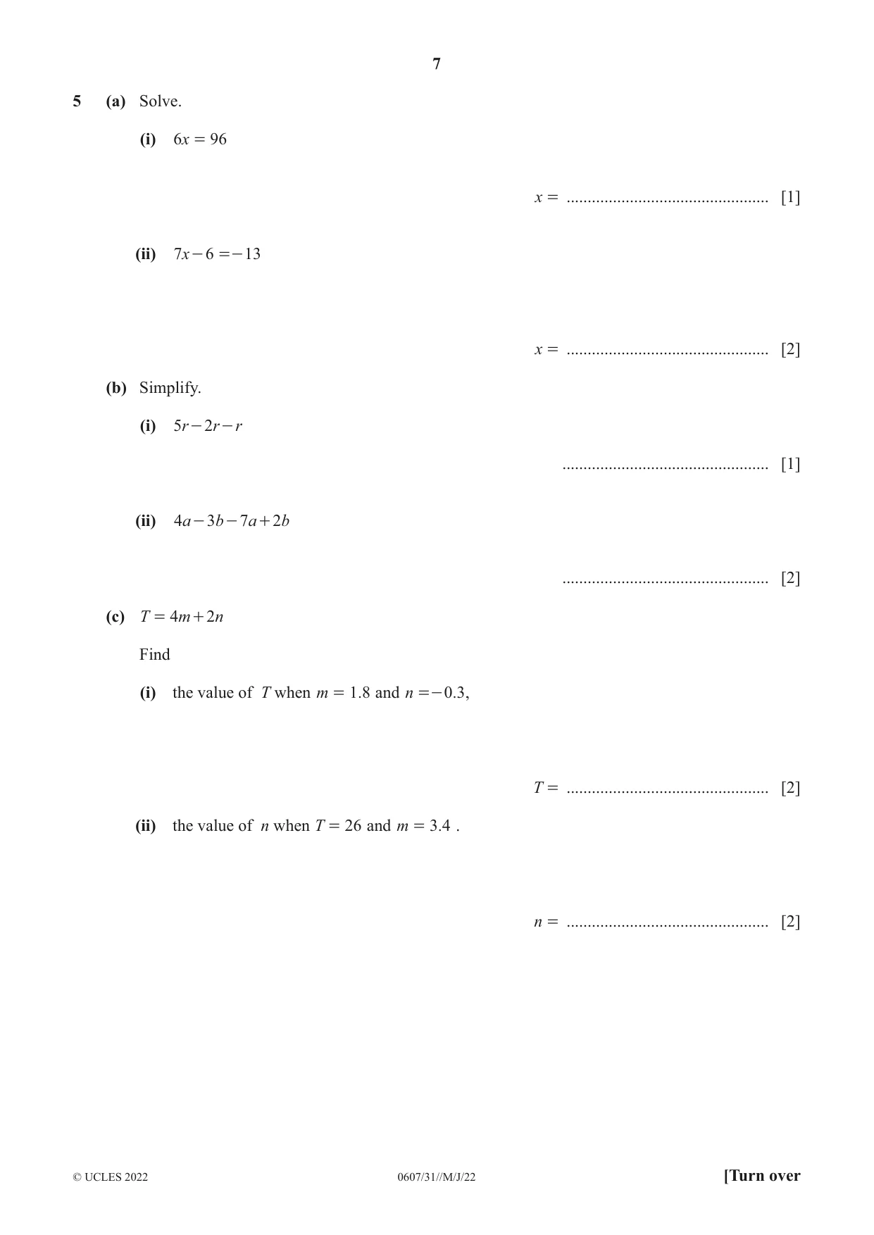 Cambridge IGCSE Mathematics - International 0607 2022 May/June Paper 3 · Variant 1 question paper, page 7 of 16
