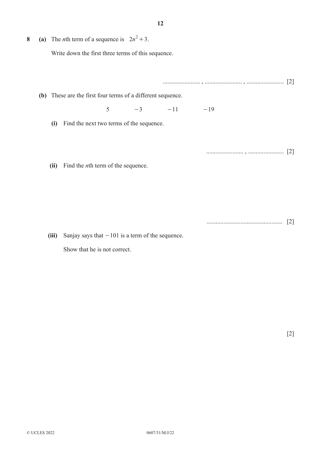 Cambridge IGCSE Mathematics - International 0607 2022 May/June Paper 3 · Variant 1 question paper, page 12 of 16