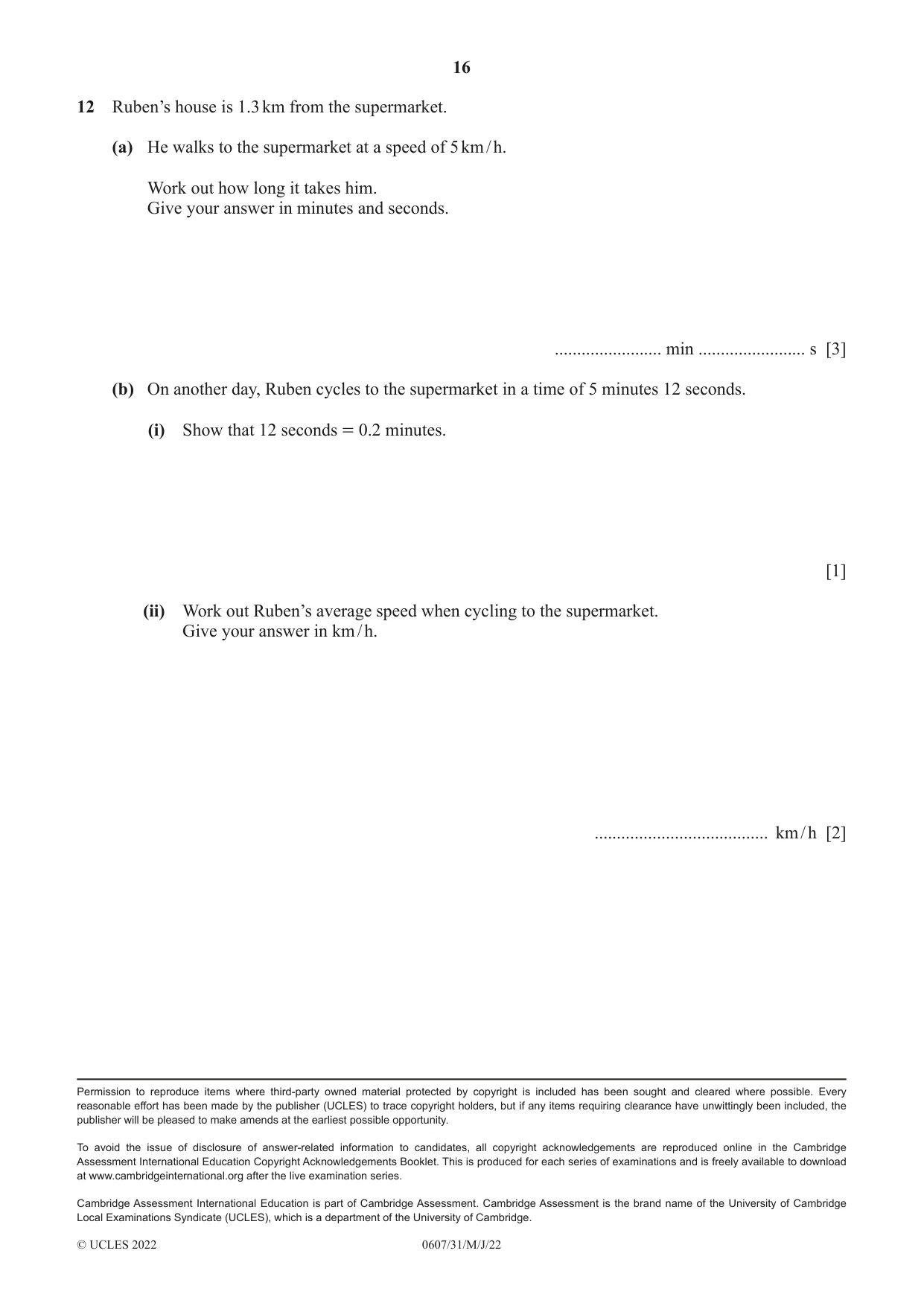 Cambridge IGCSE Mathematics - International 0607 2022 May/June Paper 3 · Variant 1 question paper, page 16 of 16