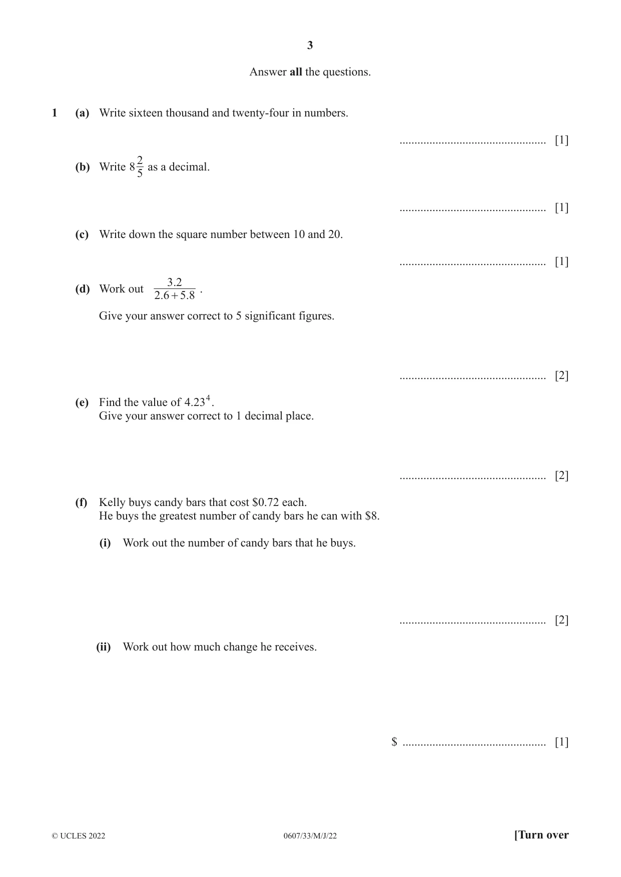 Cambridge IGCSE Mathematics - International 0607 2022 May/June Paper 3 · Variant 3 question paper, page 3 of 20