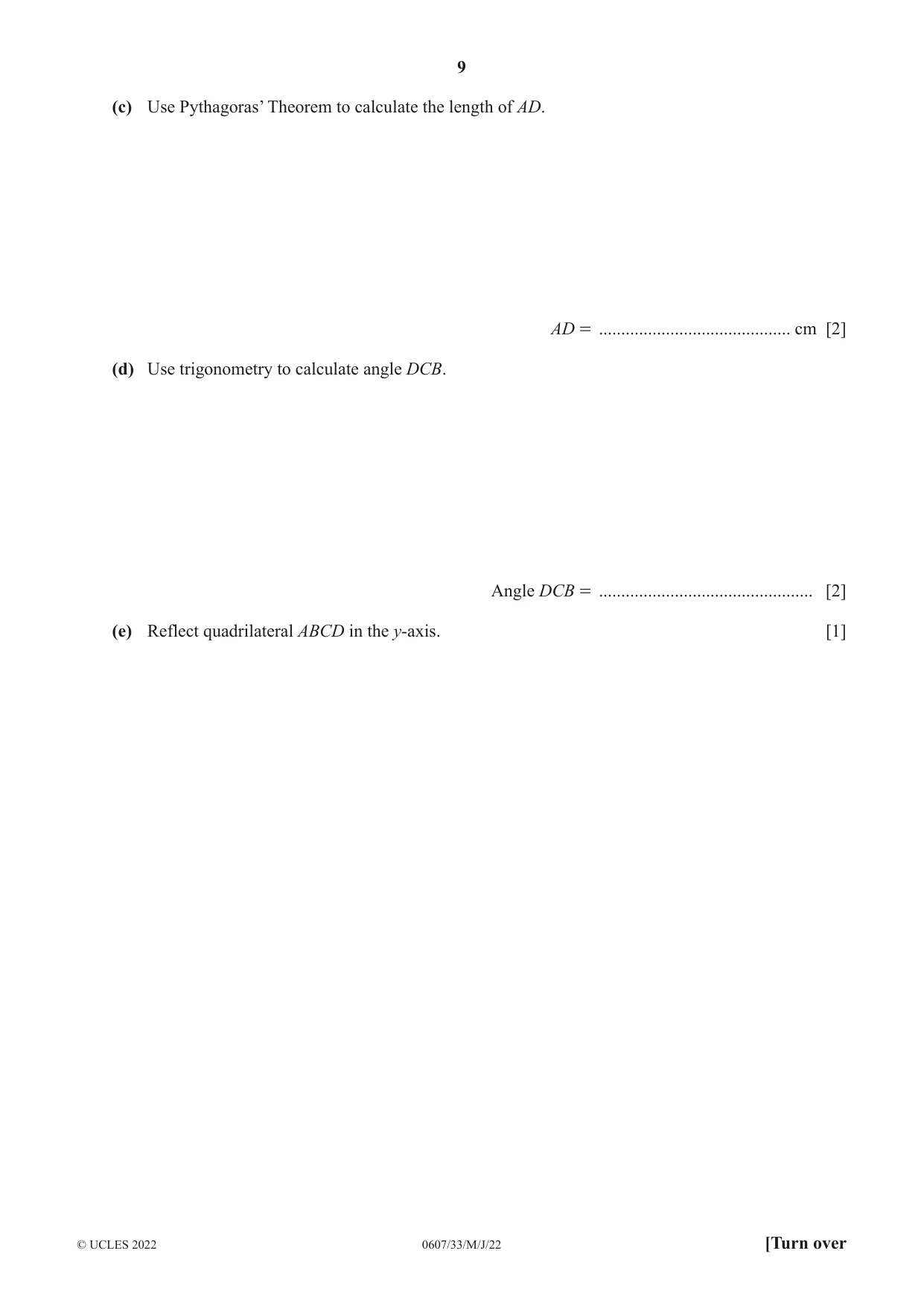 Cambridge IGCSE Mathematics - International 0607 2022 May/June Paper 3 · Variant 3 question paper, page 9 of 20