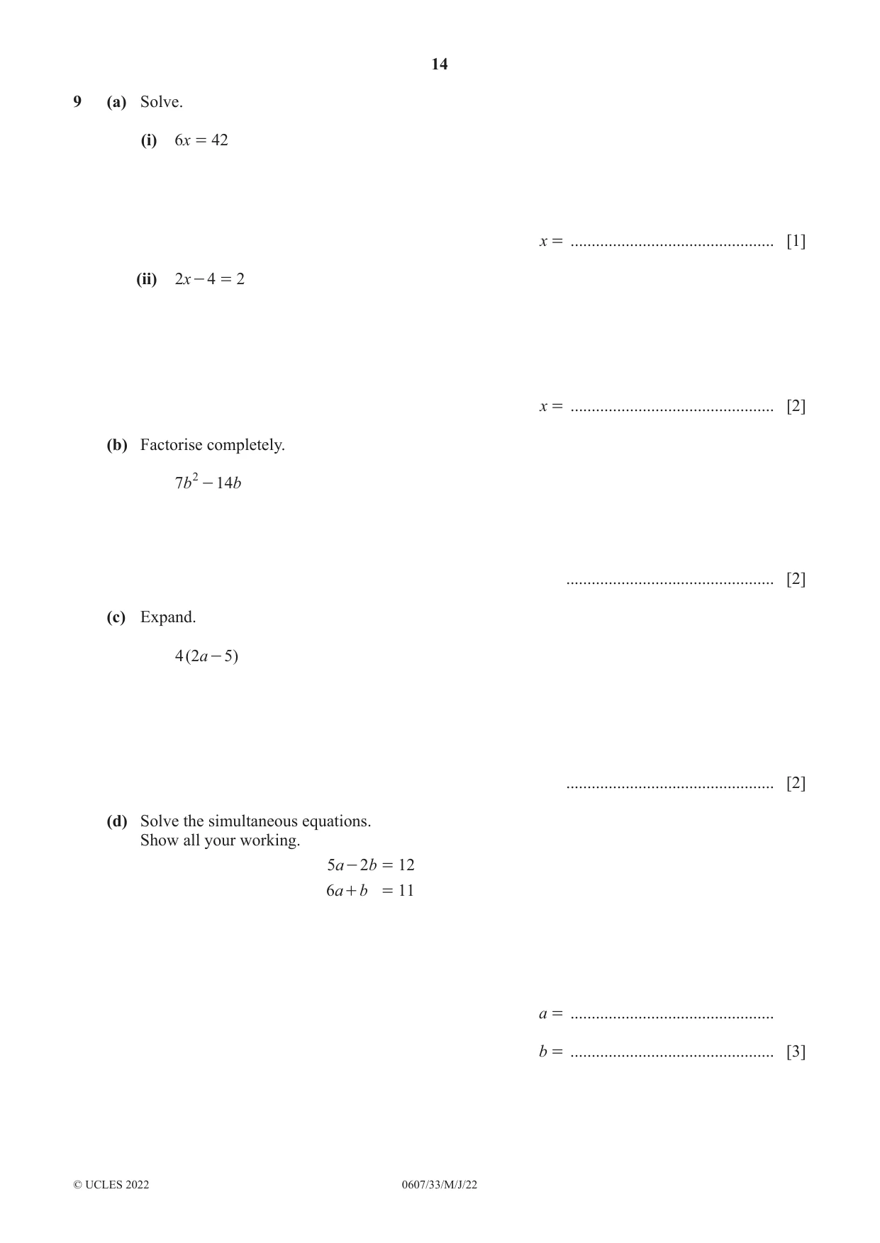Cambridge IGCSE Mathematics - International 0607 2022 May/June Paper 3 · Variant 3 question paper, page 14 of 20