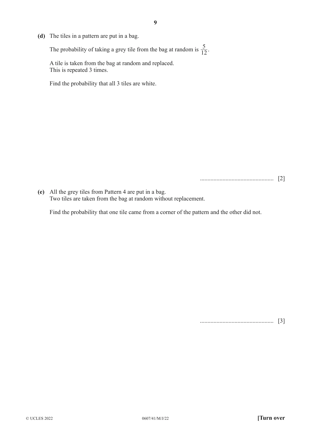 Cambridge IGCSE Mathematics - International 0607 2022 May/June Paper 4 · Variant 1 question paper, page 9 of 20