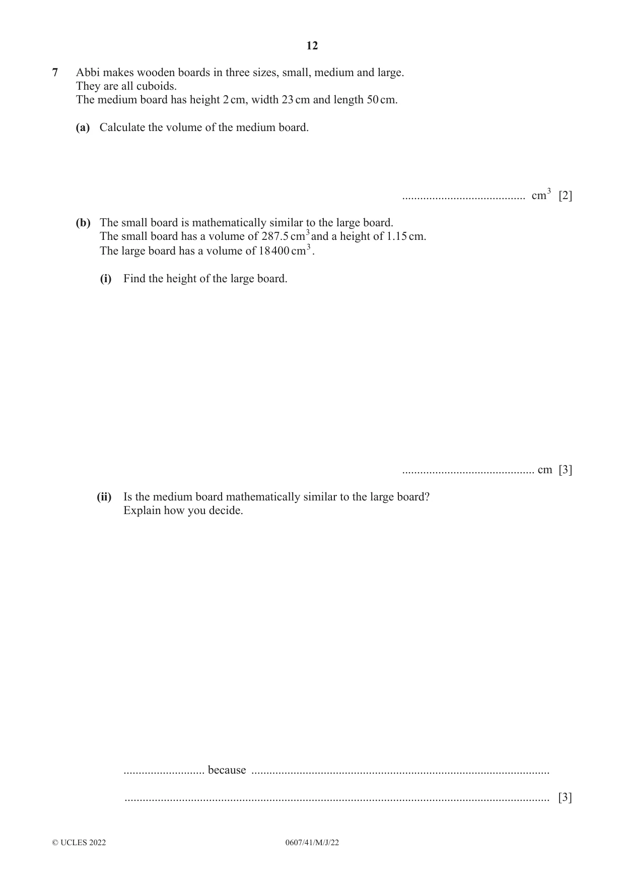 Cambridge IGCSE Mathematics - International 0607 2022 May/June Paper 4 · Variant 1 question paper, page 12 of 20