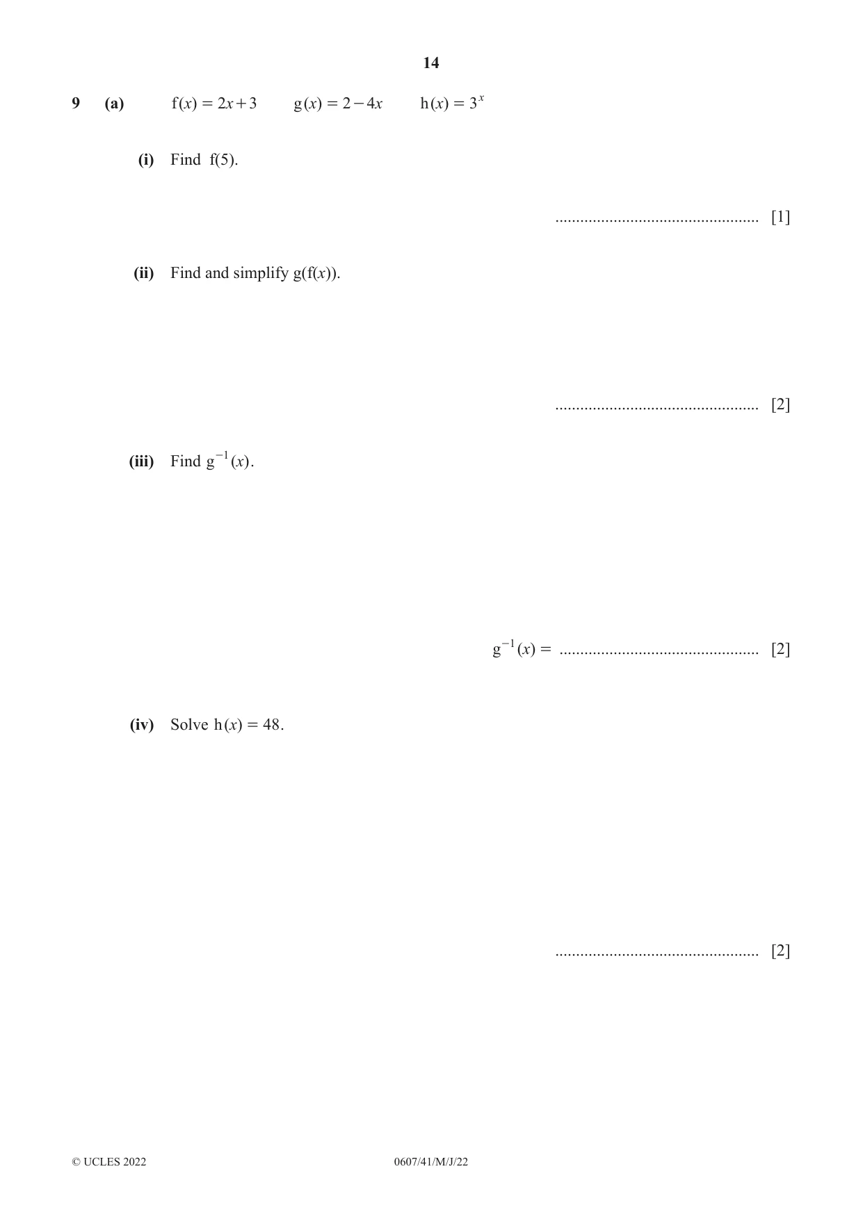 Cambridge IGCSE Mathematics - International 0607 2022 May/June Paper 4 · Variant 1 question paper, page 14 of 20