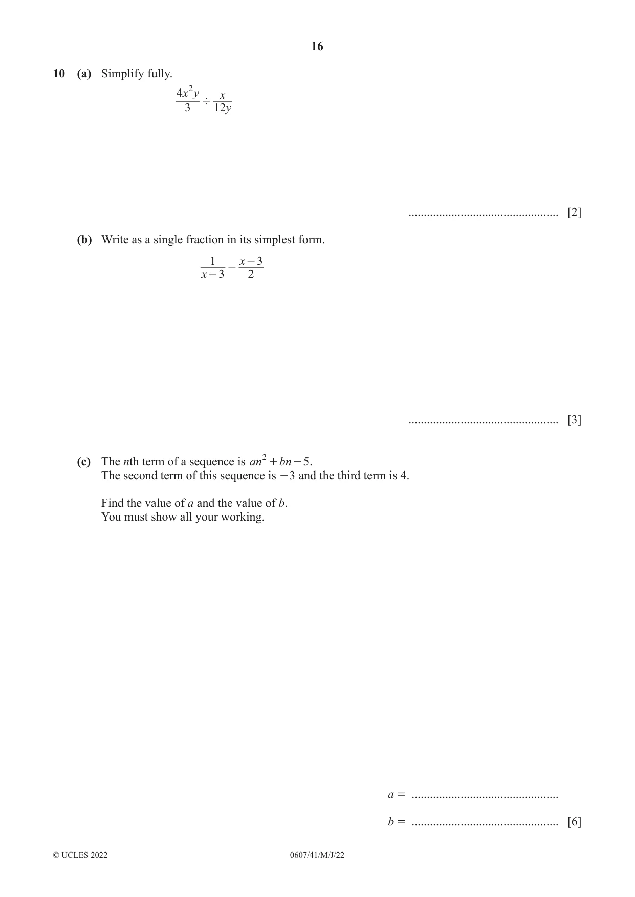 Cambridge IGCSE Mathematics - International 0607 2022 May/June Paper 4 · Variant 1 question paper, page 16 of 20