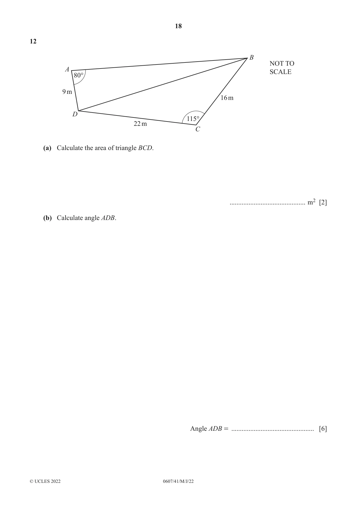 Cambridge IGCSE Mathematics - International 0607 2022 May/June Paper 4 · Variant 1 question paper, page 18 of 20