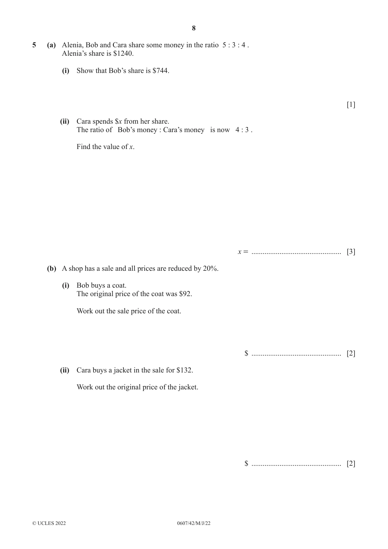 Cambridge IGCSE Mathematics - International 0607 2022 May/June Paper 4 · Variant 2 question paper, page 8 of 20