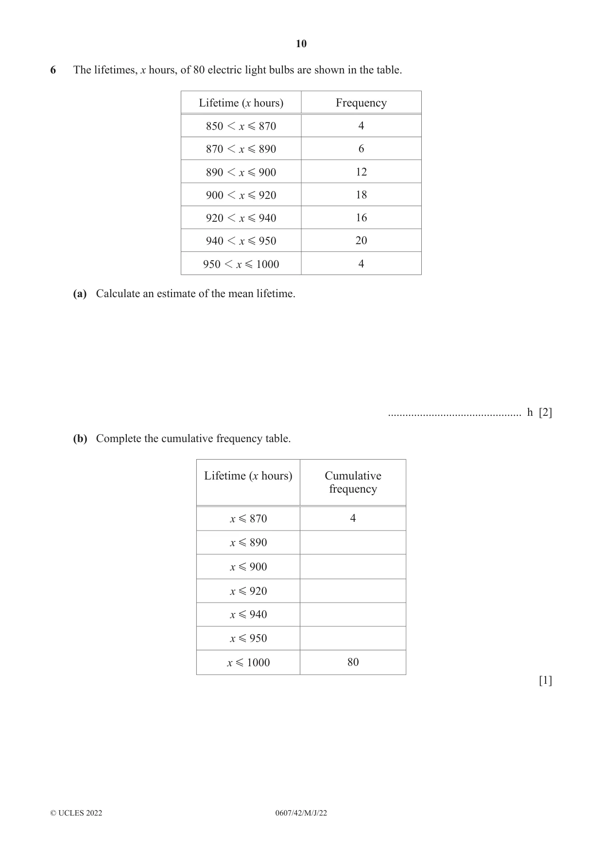 Cambridge IGCSE Mathematics - International 0607 2022 May/June Paper 4 · Variant 2 question paper, page 10 of 20