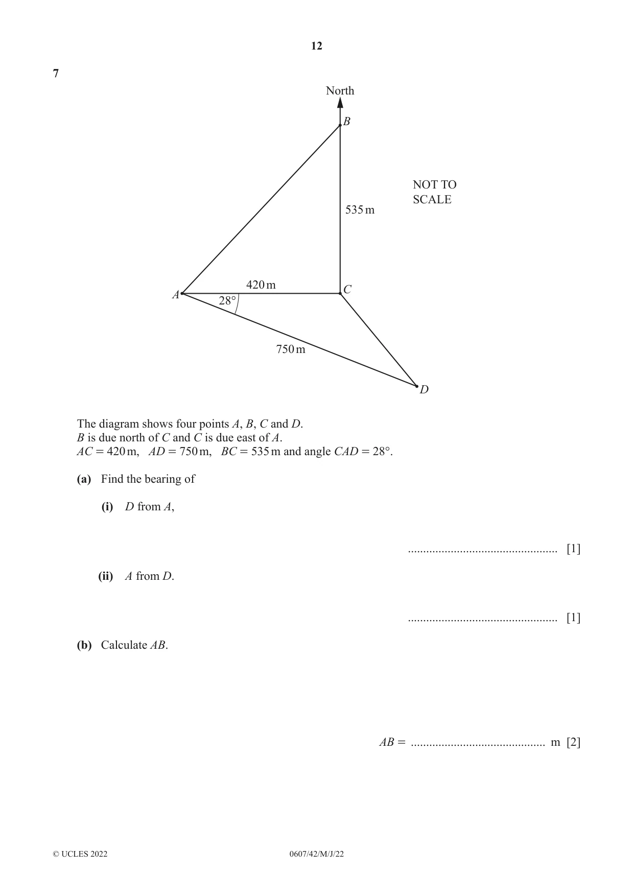 Cambridge IGCSE Mathematics - International 0607 2022 May/June Paper 4 · Variant 2 question paper, page 12 of 20