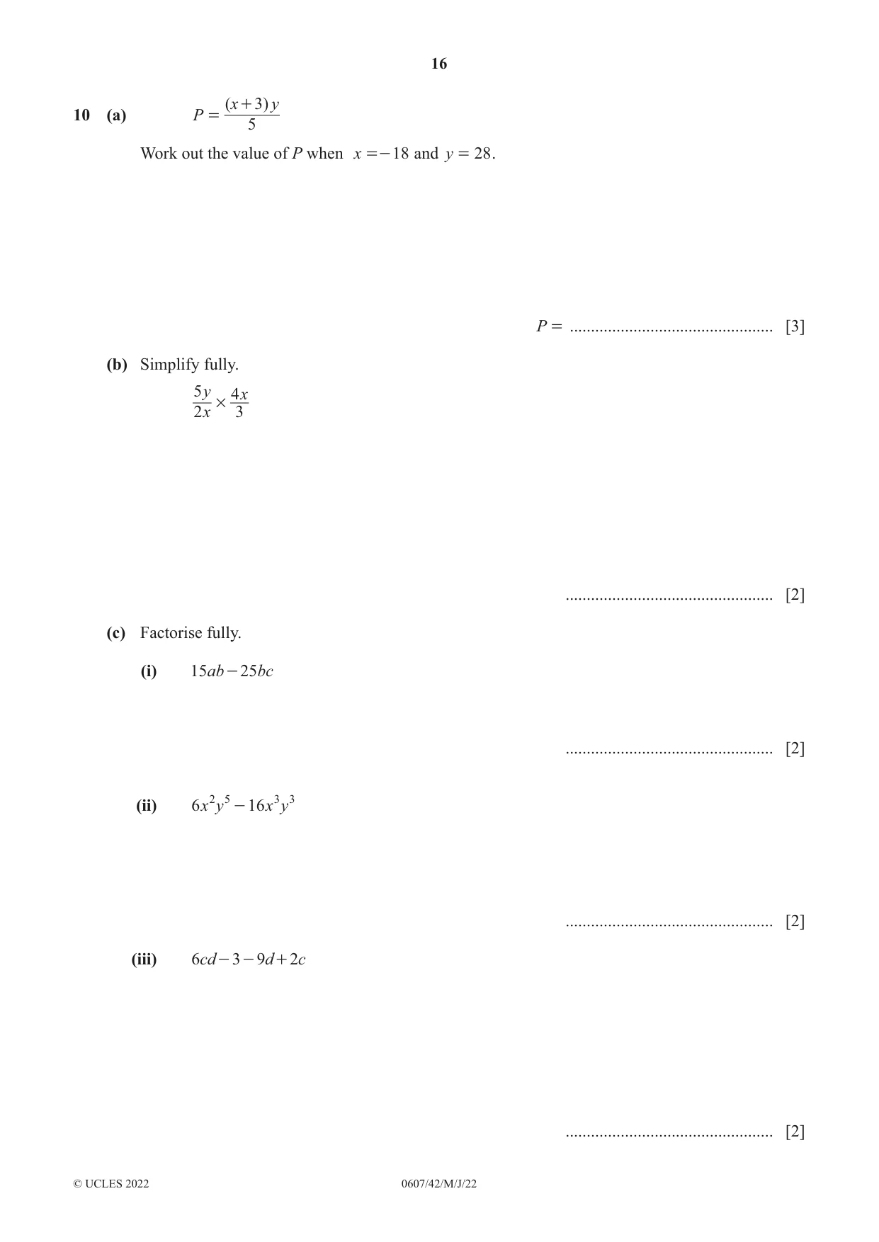 Cambridge IGCSE Mathematics - International 0607 2022 May/June Paper 4 · Variant 2 question paper, page 16 of 20
