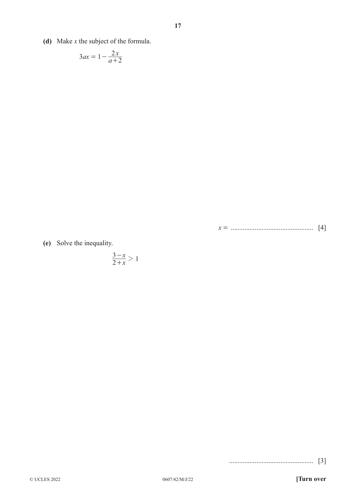 Cambridge IGCSE Mathematics - International 0607 2022 May/June Paper 4 · Variant 2 question paper, page 17 of 20