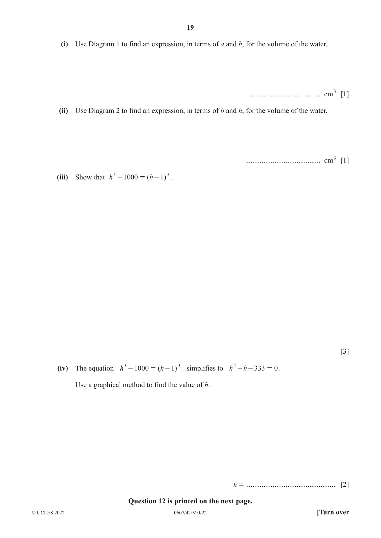 Cambridge IGCSE Mathematics - International 0607 2022 May/June Paper 4 · Variant 2 question paper, page 19 of 20