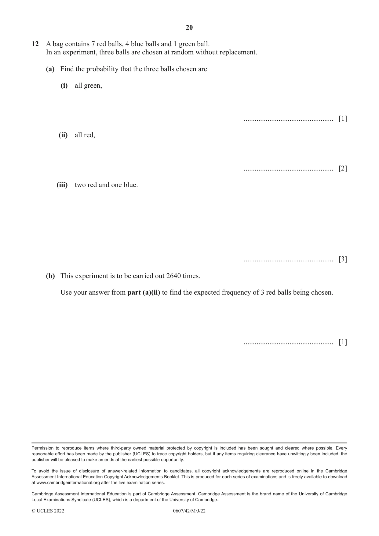 Cambridge IGCSE Mathematics - International 0607 2022 May/June Paper 4 · Variant 2 question paper, page 20 of 20