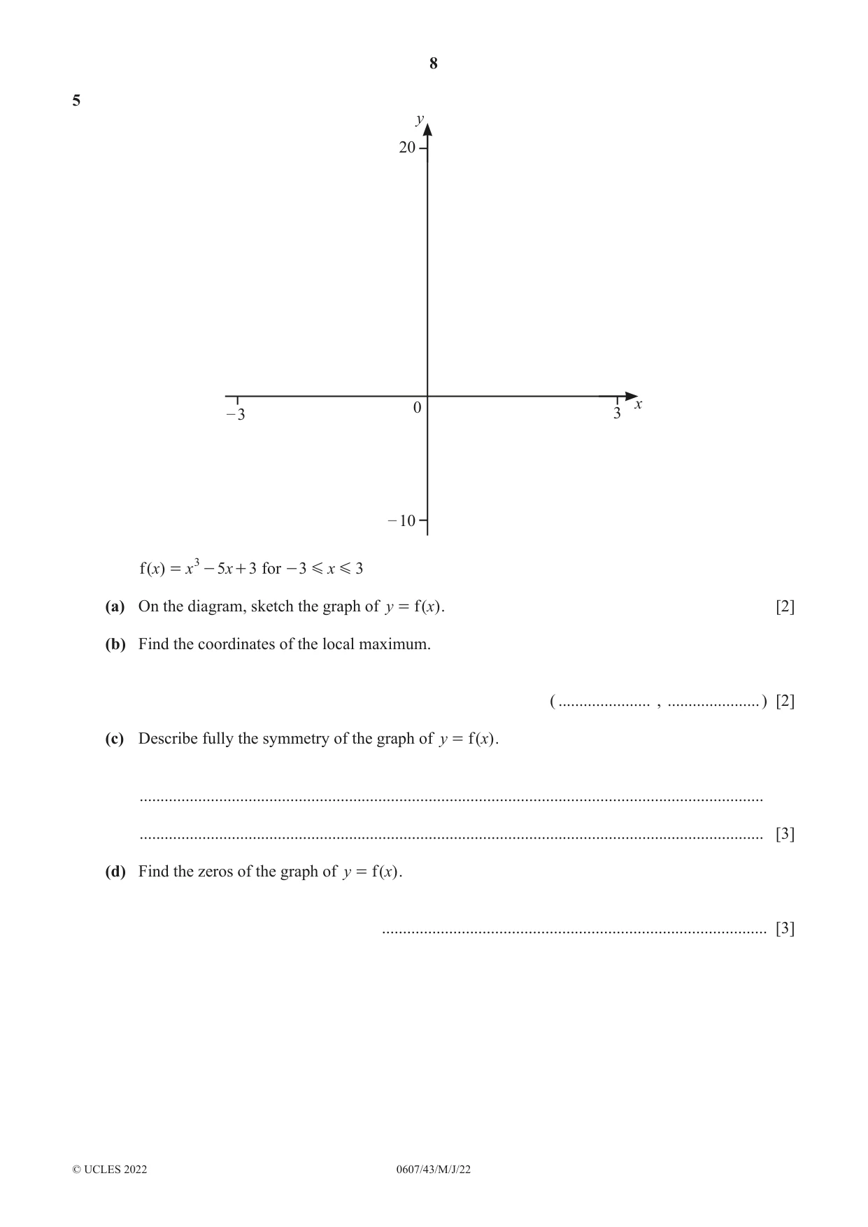 Cambridge IGCSE Mathematics - International 0607 2022 May/June Paper 4 · Variant 3 question paper, page 8 of 20