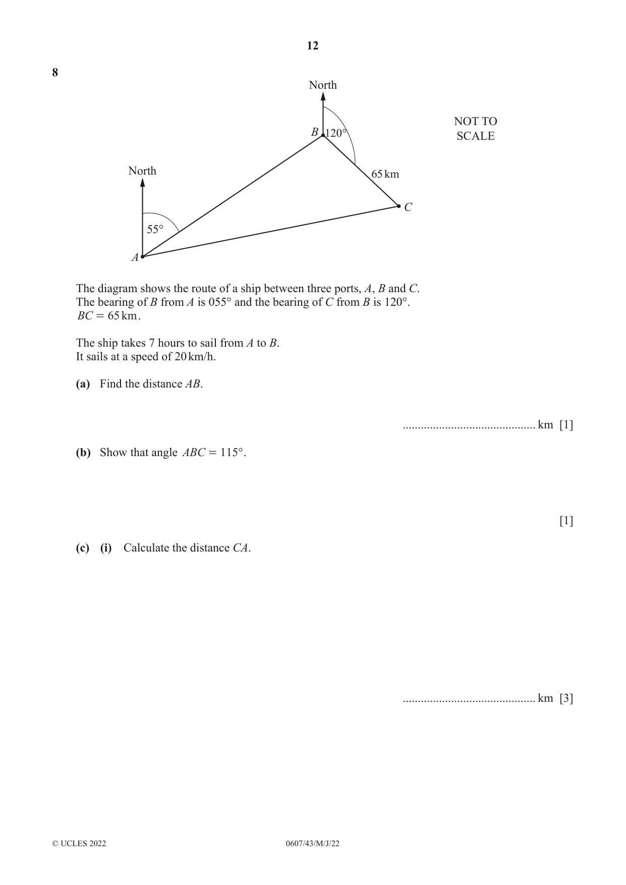 Cambridge IGCSE Mathematics - International 0607 2022 May/June Paper 4 · Variant 3 question paper, page 12 of 20