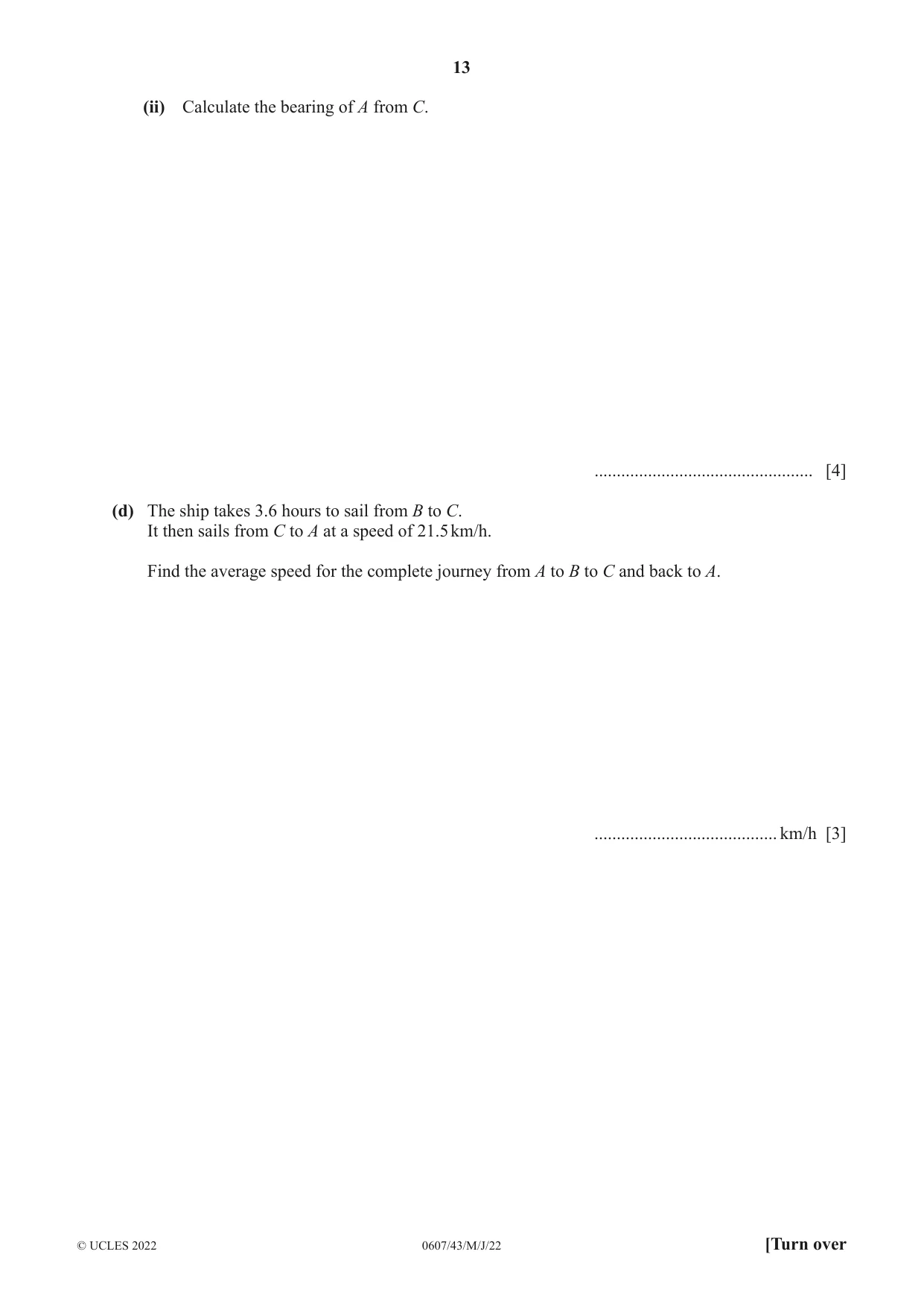 Cambridge IGCSE Mathematics - International 0607 2022 May/June Paper 4 · Variant 3 question paper, page 13 of 20
